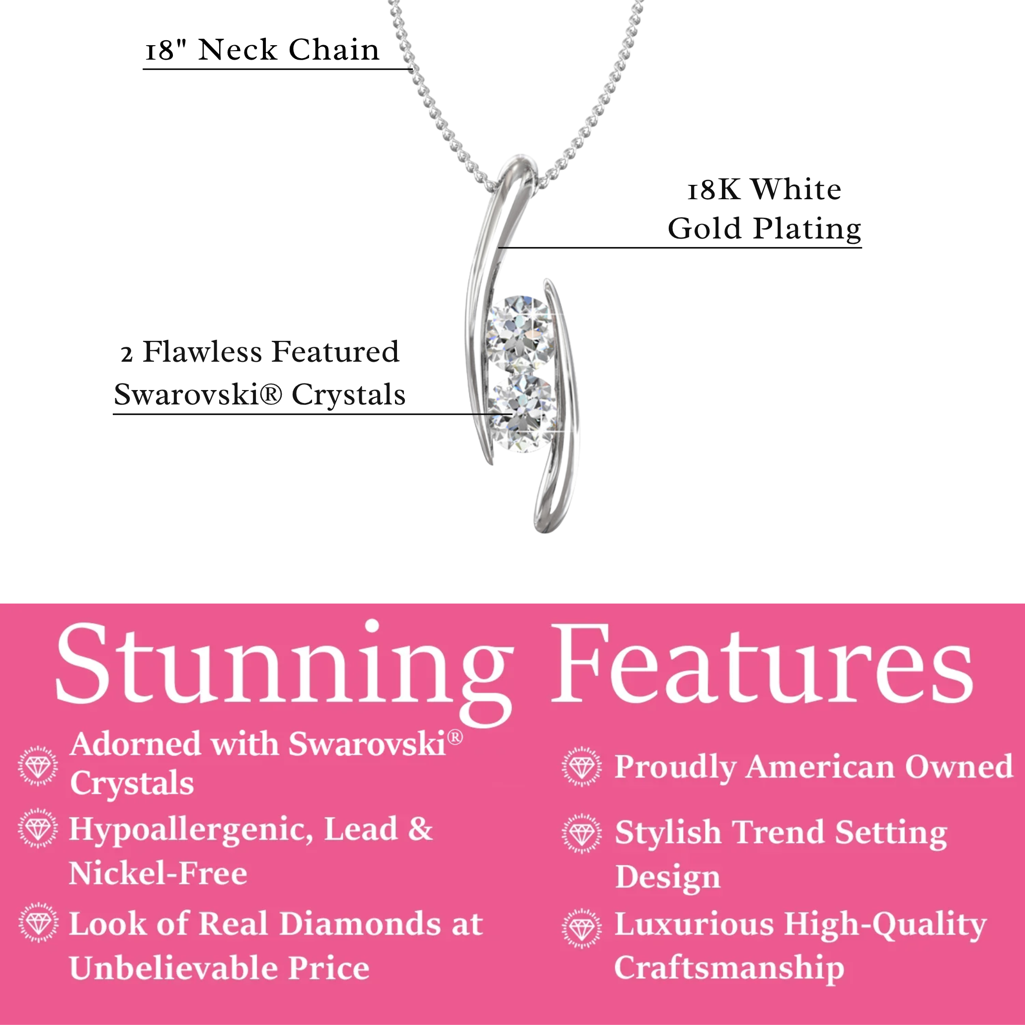 McKenna 18k White Gold Plated Pendant Necklace with Swarovski Crystals  — Final Sale
