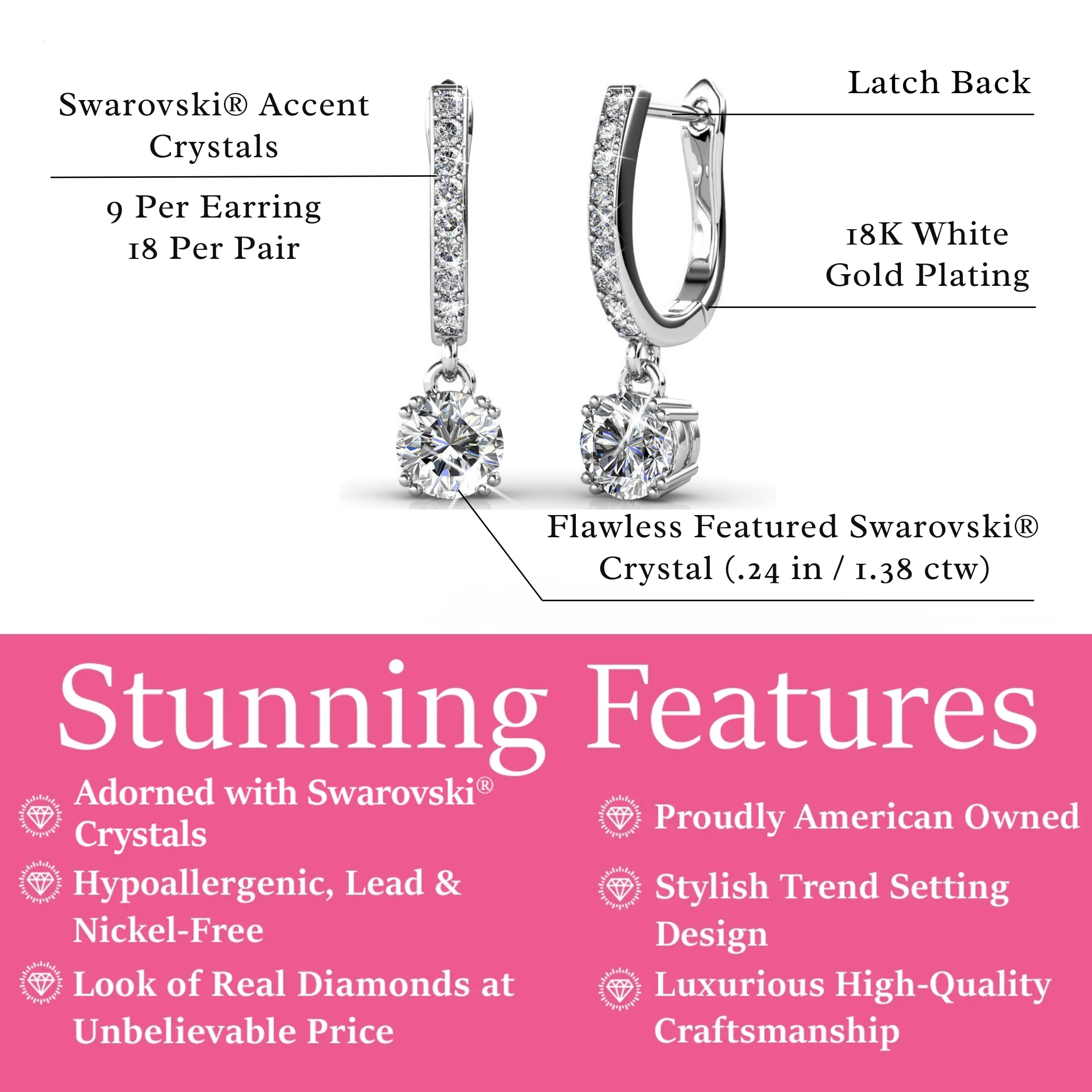McKenzie 18k Gold Plated Dangle Earrings with Swarovski Crystals (3 Pair Set)