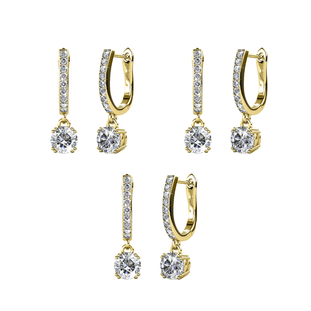 McKenzie 18k Gold Plated Dangle Earrings with Swarovski Crystals (3 Pair Set)