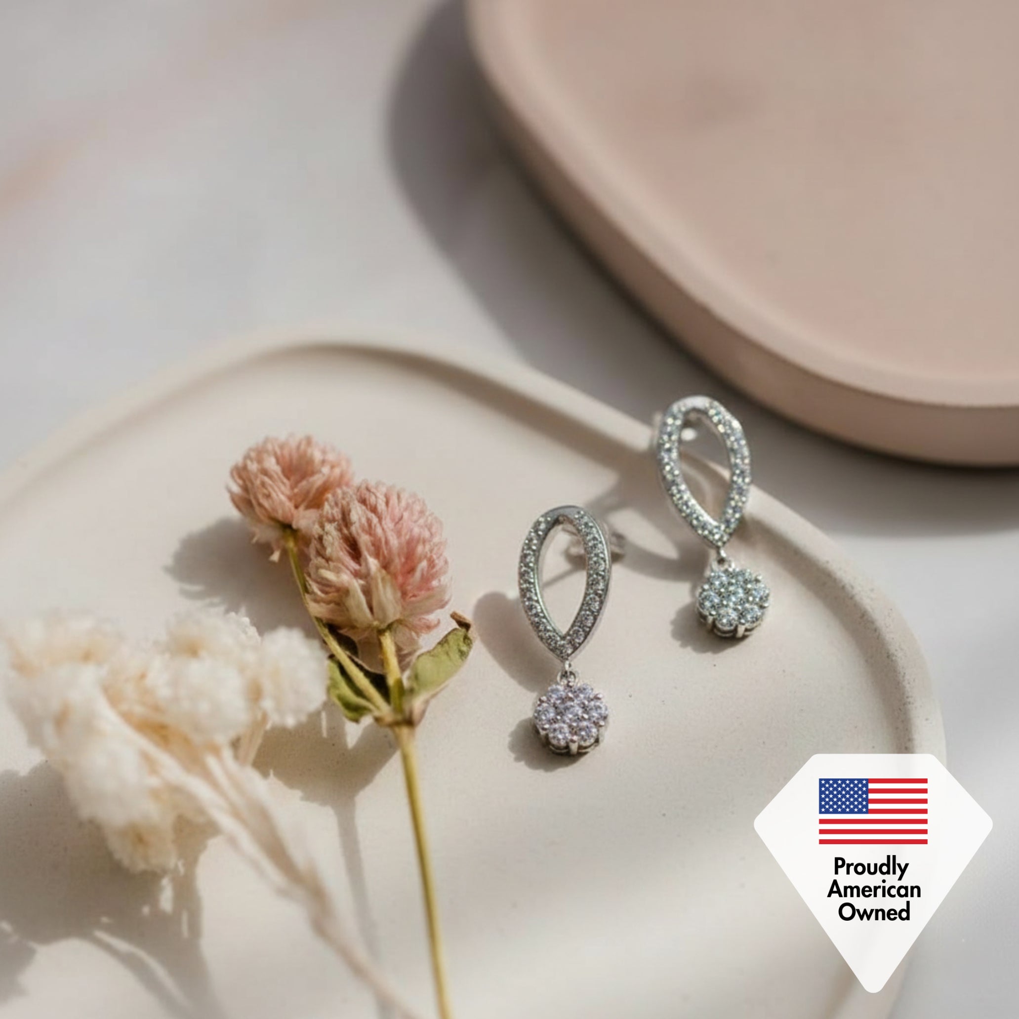 Megan 18k White Gold Plated Diamond Dangle Stud Earrings with Swarovski Crystals - Holiday Deal