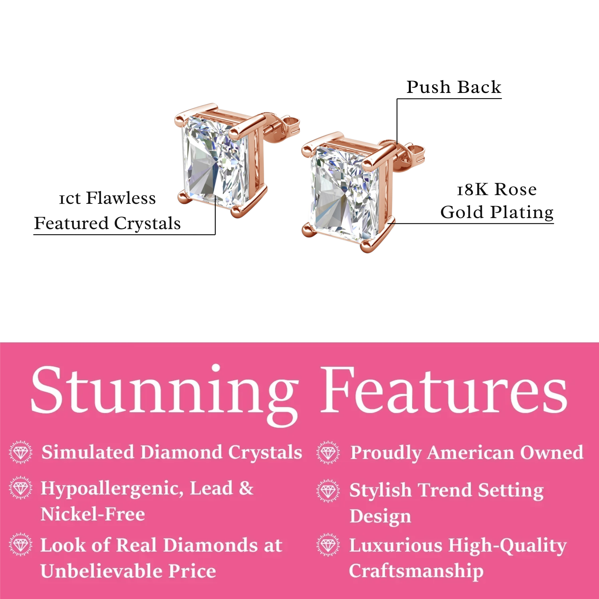 Mia 18k White Gold Plated Sterling Silver Stud Earrings with Simulated Diamond Crystals