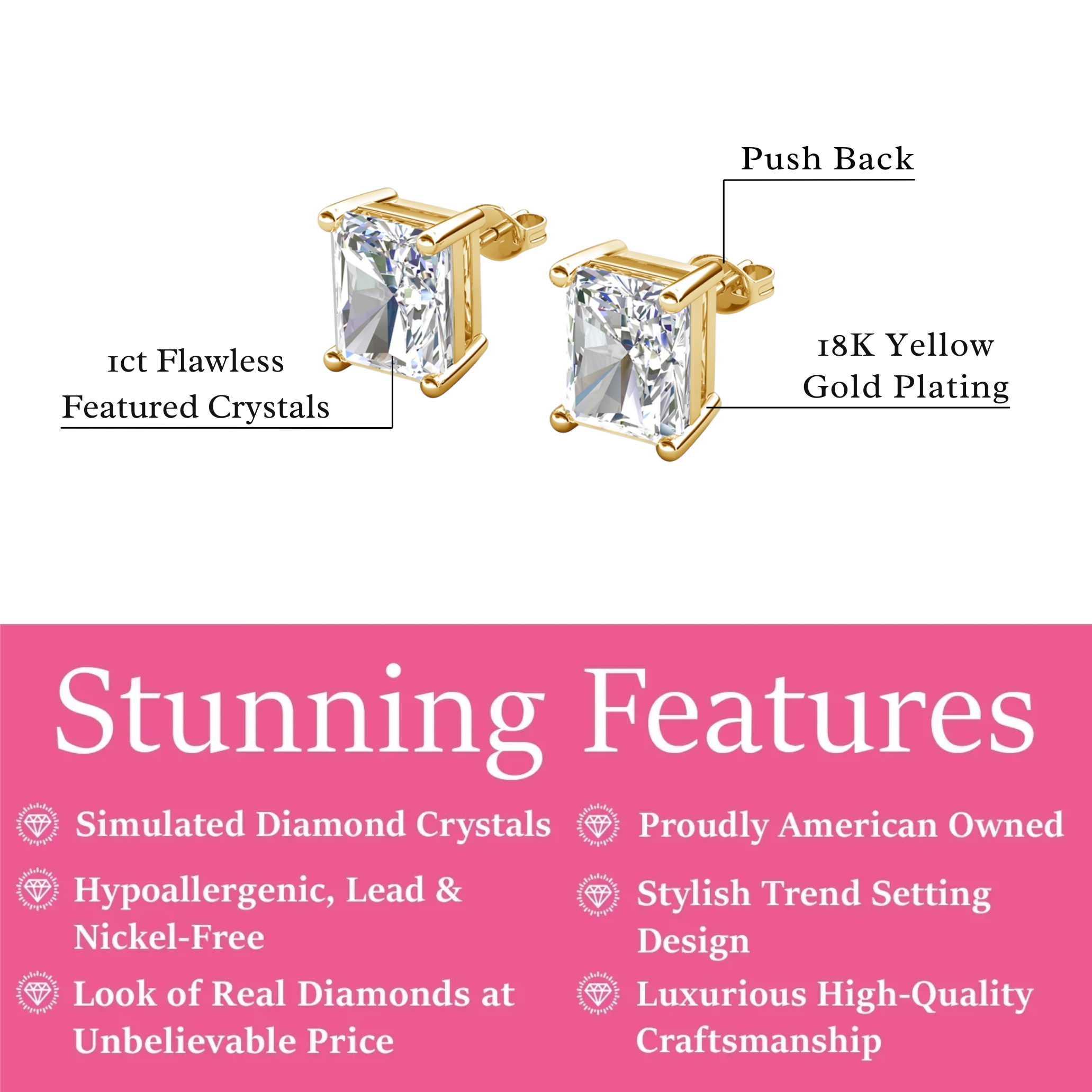 Mia 18k White Gold Plated Sterling Silver Stud Earrings with Simulated Diamond Crystals