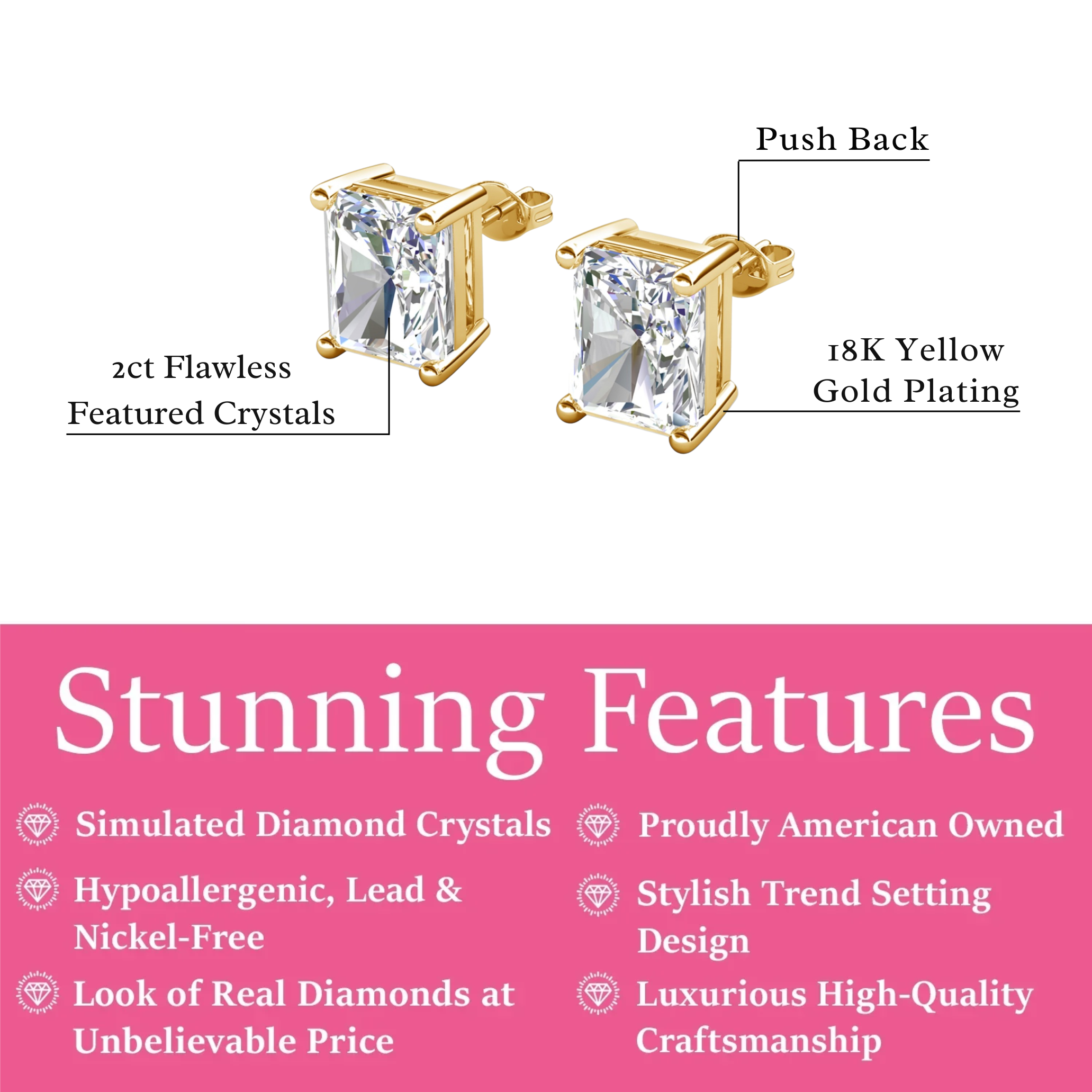 Mia 18k White Gold Plated Sterling Silver Stud Earrings with Simulated Diamond Crystals