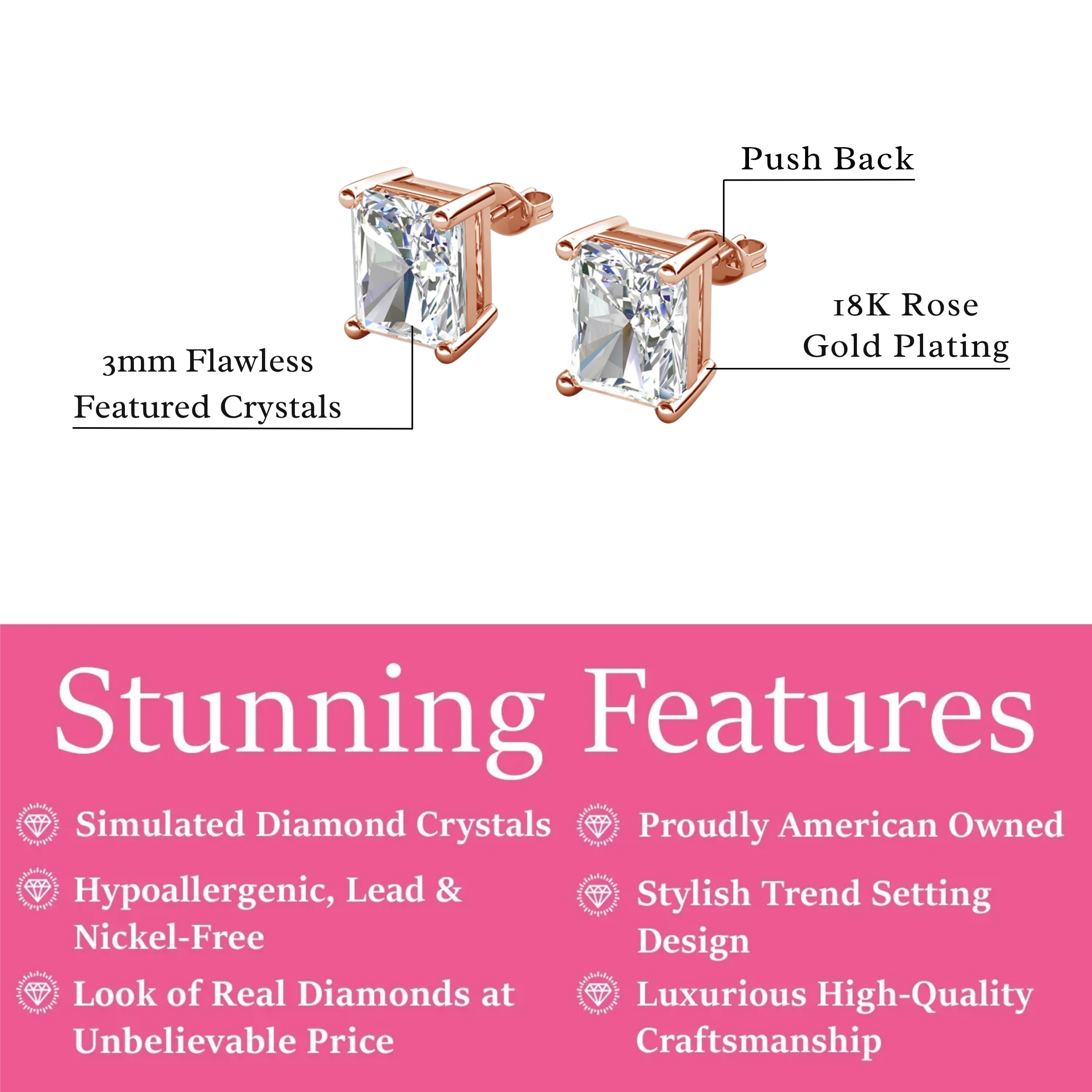 Mia 18k White Gold Plated Sterling Silver Stud Earrings with Simulated Diamond Crystals