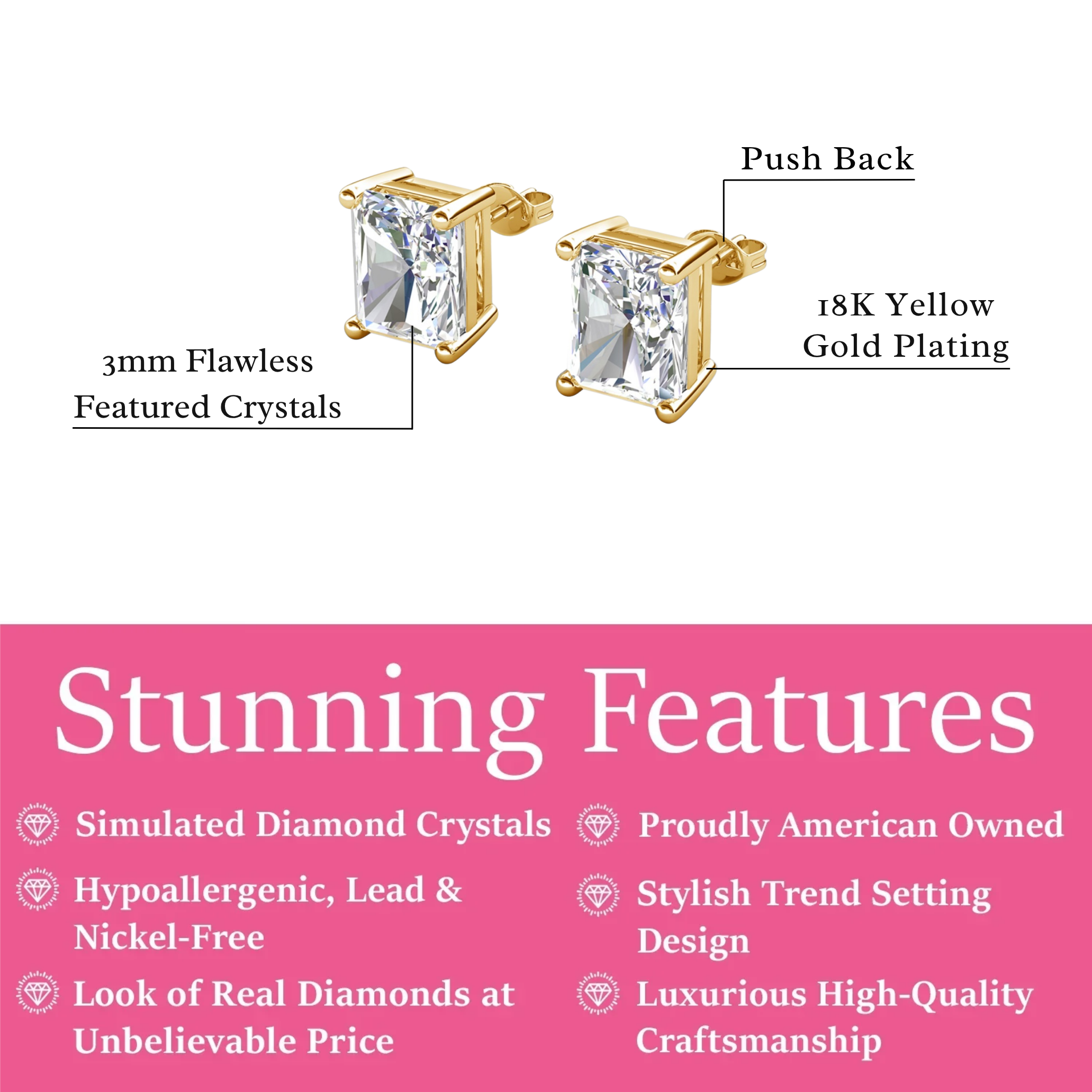 Mia 18k White Gold Plated Sterling Silver Stud Earrings with Simulated Diamond Crystals