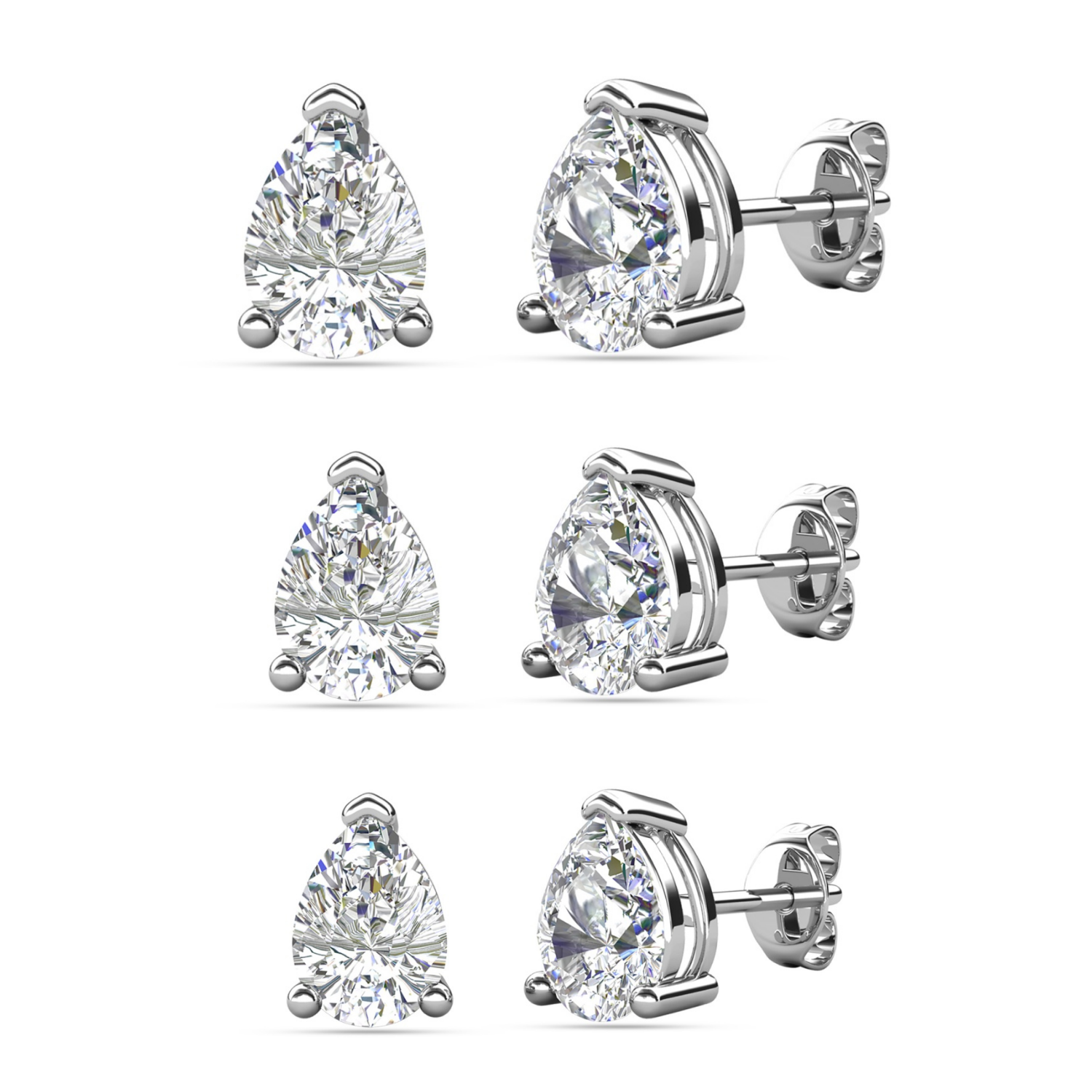 Mia 18k White Gold Plated Sterling Silver Stud Earrings with Simulated Diamond Crystals