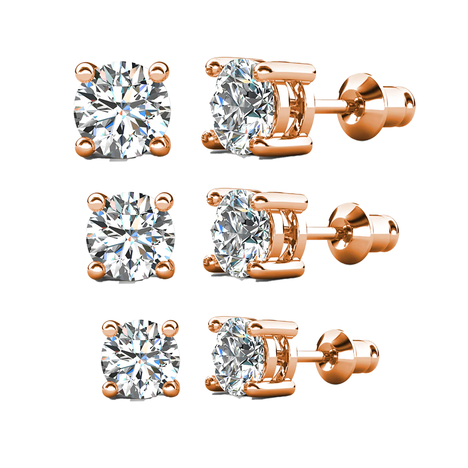 Mia 14k White Gold Plated Sterling Silver Stud Earrings with Simulated Diamond Crystals