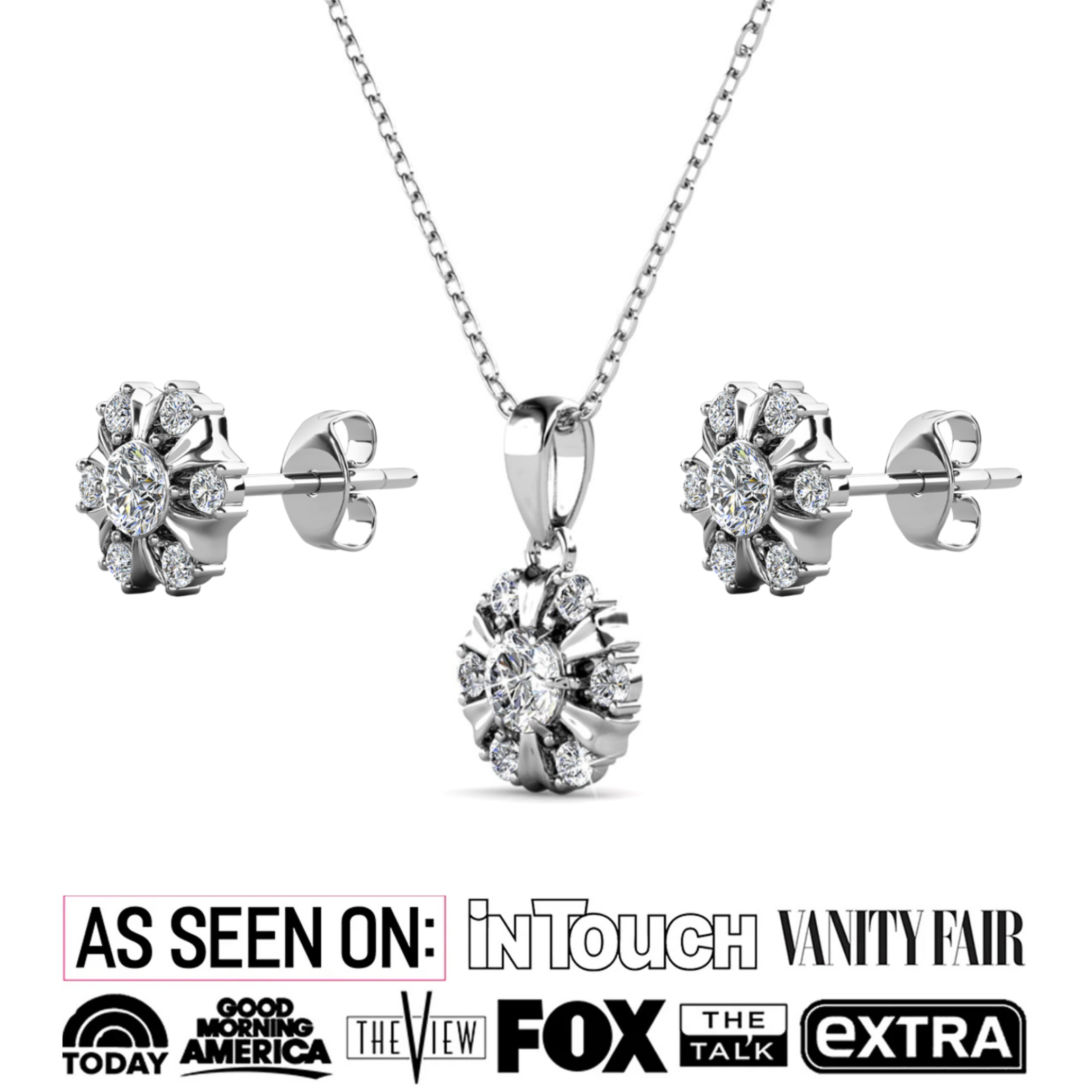 Millie 18k White Gold Plated Stud Earrings and Necklace Jewelry Set with Swarovski Crystals