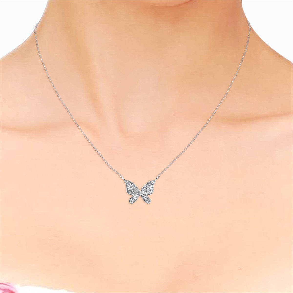 Yuenen 18k White Gold Plated Silver Butterfly Necklace with Swarovski Crystals