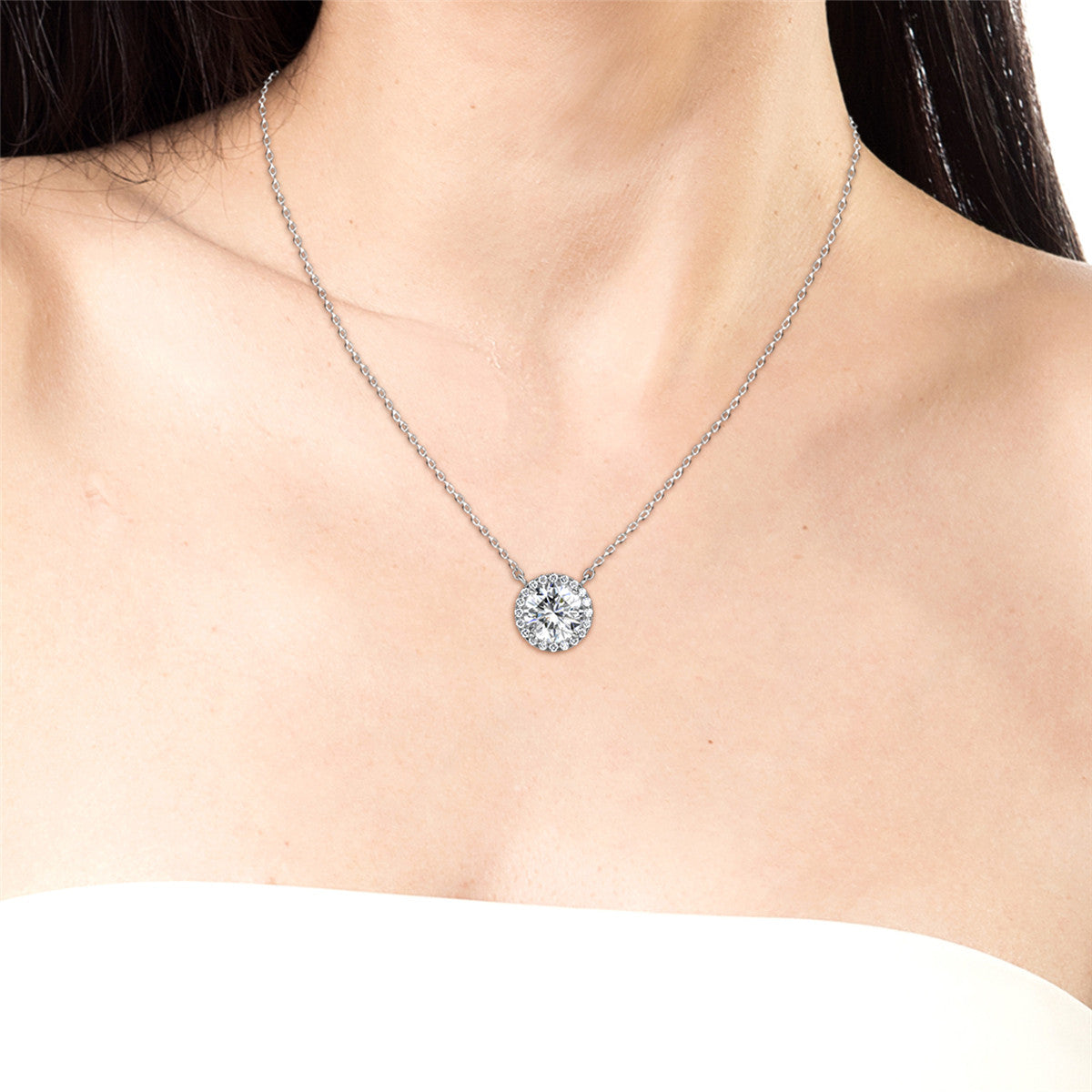 Moissanite by Cate & Chloe Sutton Sterling Silver Necklace with Moissanite and 5A Cubic Zirconia Crystals