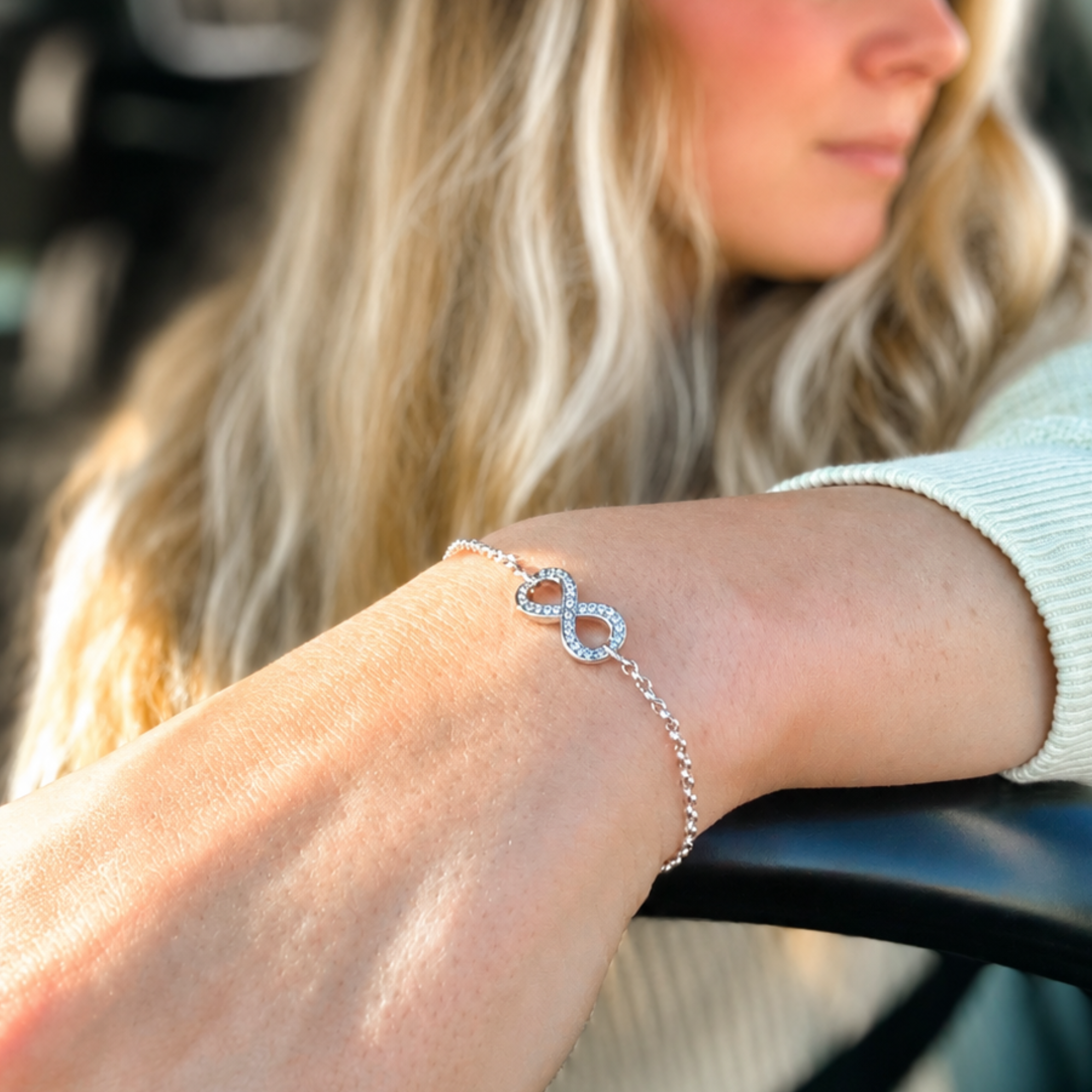 Morgan 18k White Gold Plated Infinity Bracelet with Swarovski Crystals - FAB FAV