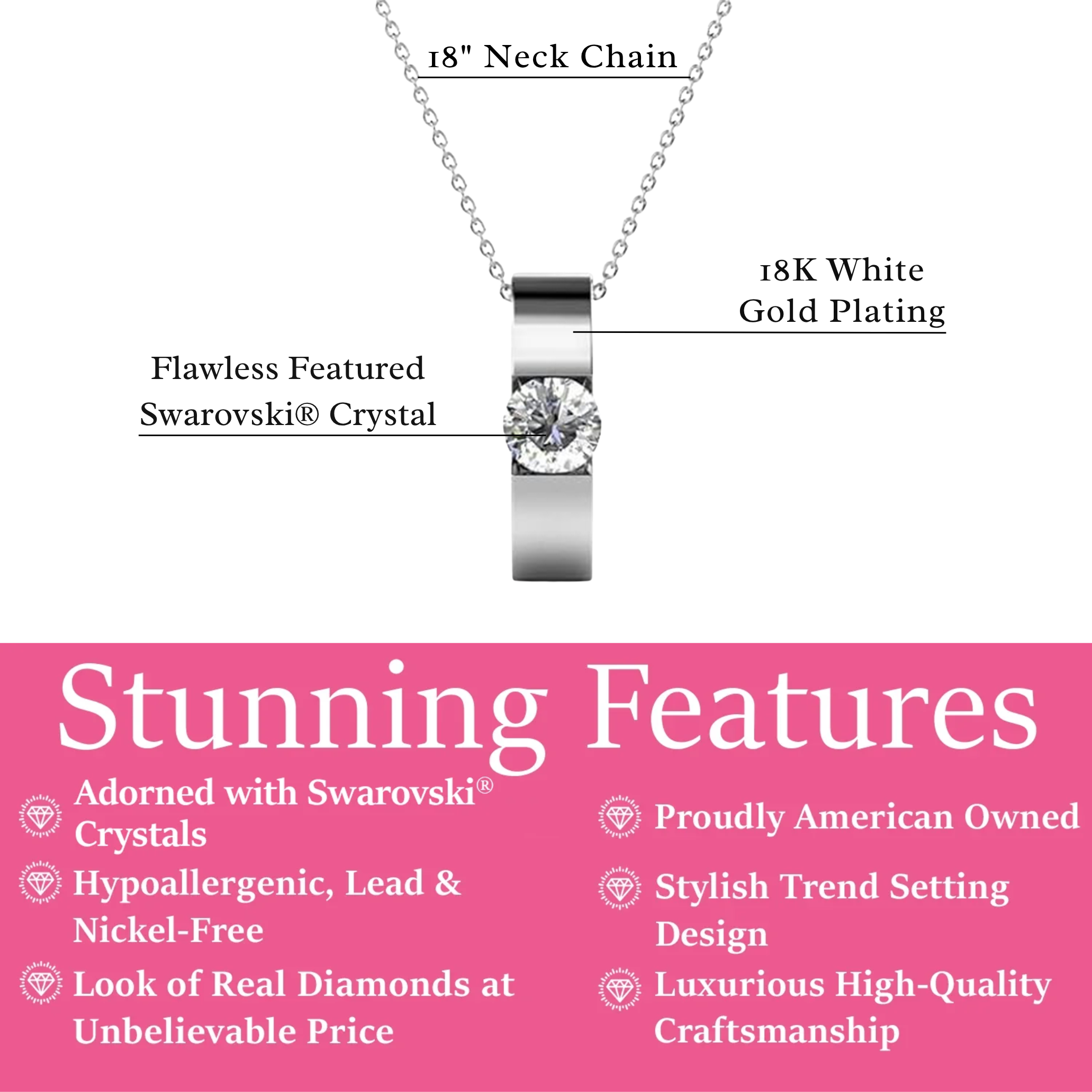 Nailea 18k White Gold Plated Pendant Necklace with Swarovski Crystals