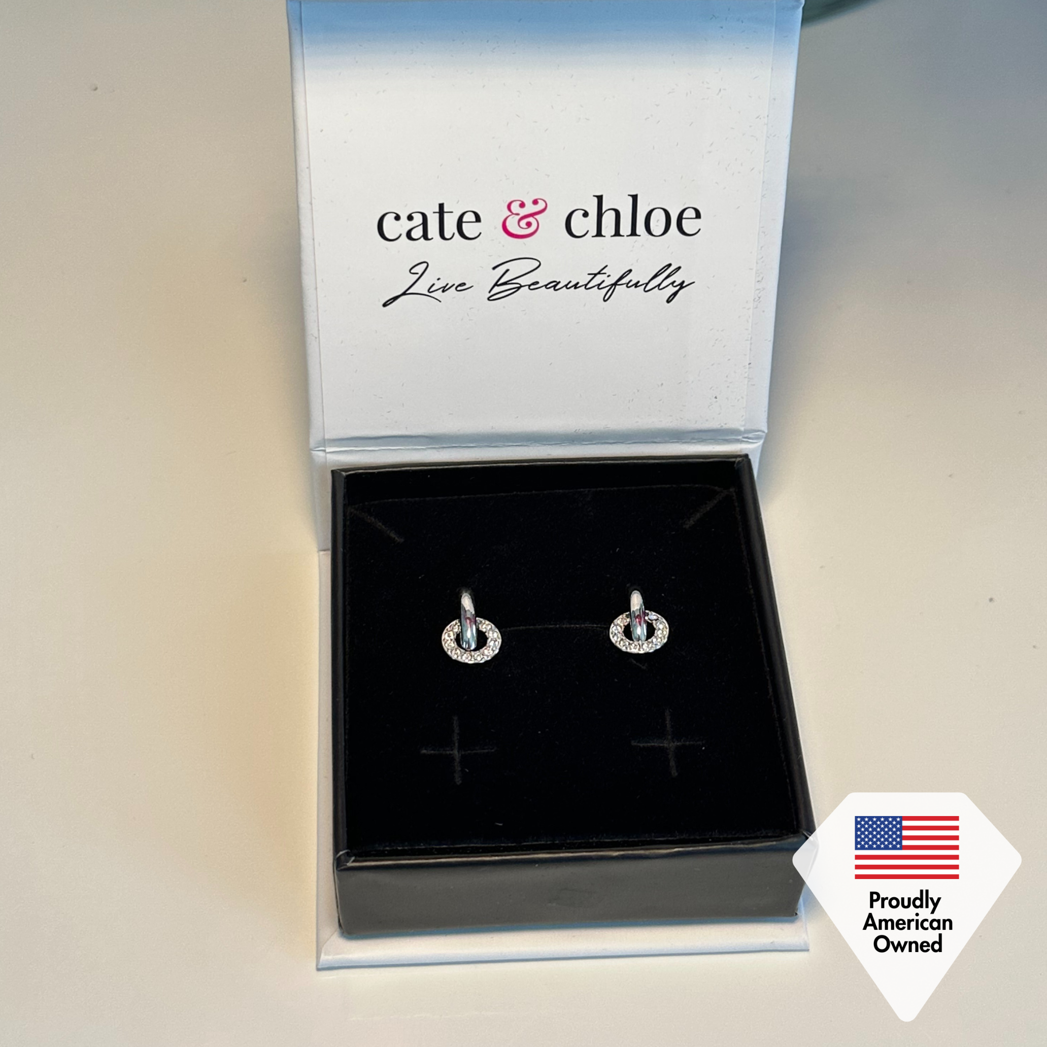 Nala 18k White Gold Plated 14mm Hoop Earrings with Swarovski Crystals