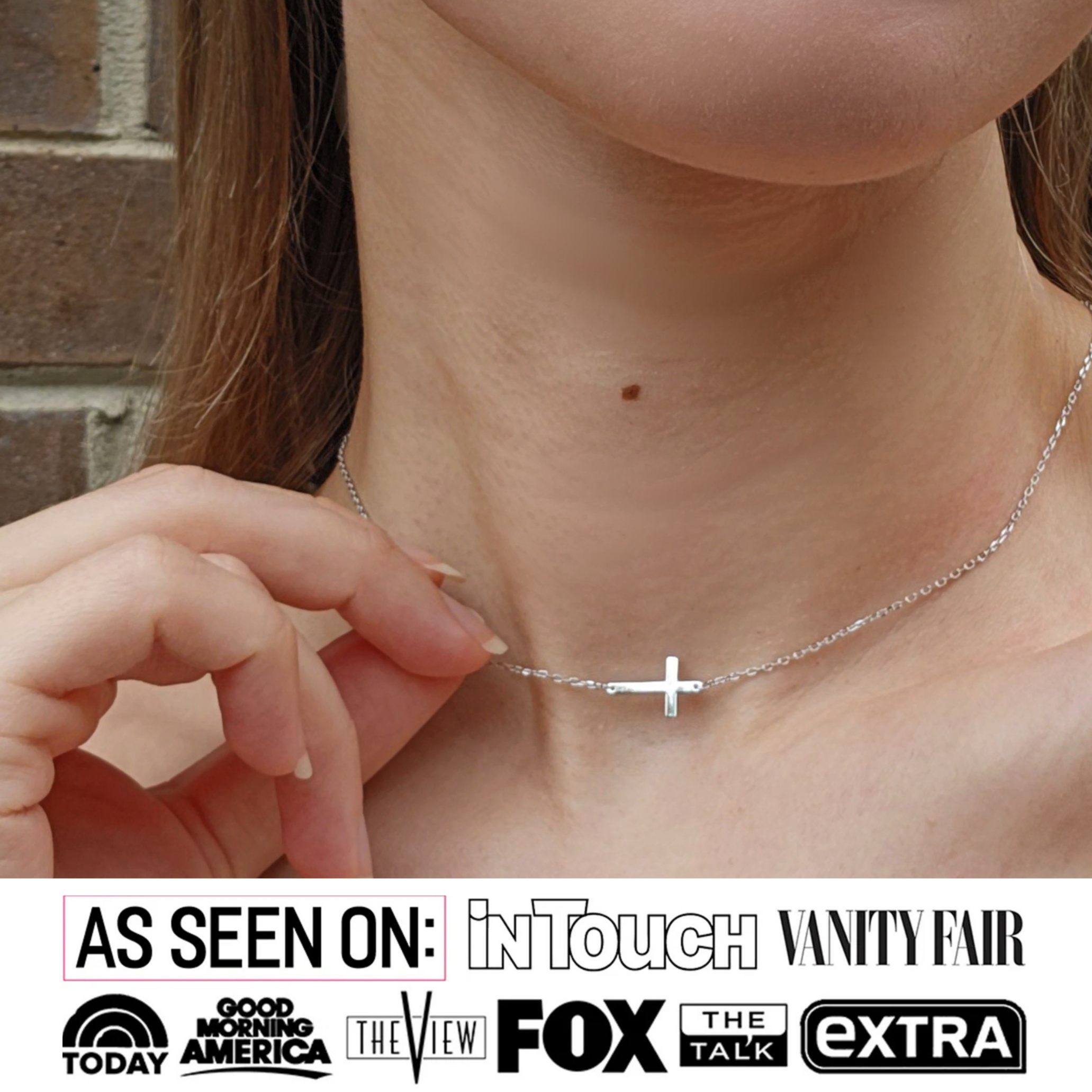 Nancy 18k White Gold Plated Cross Necklace & Blessed by Faith Pink Envelope Card