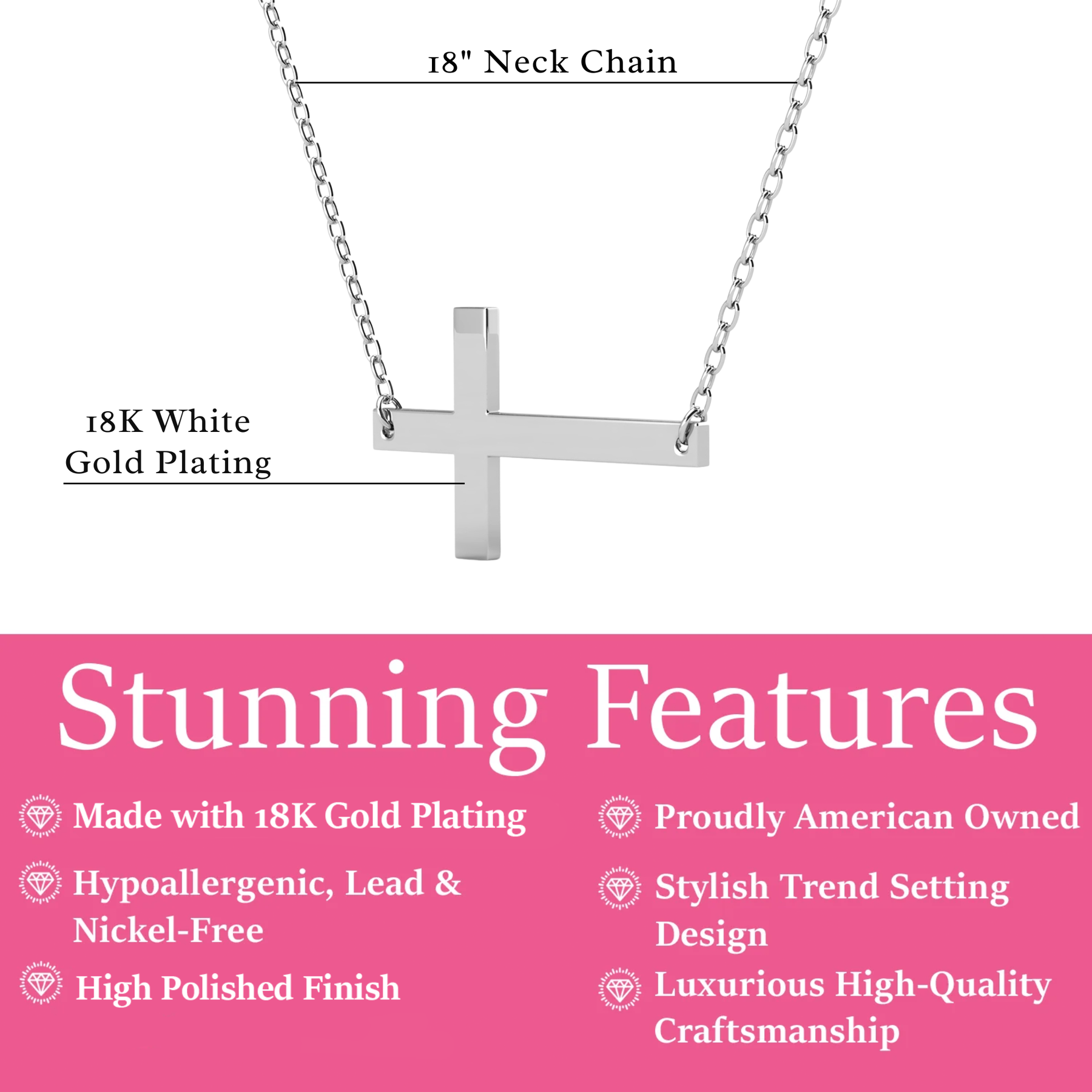 Nancy 18k White Gold Plated Cross Pendant Necklace