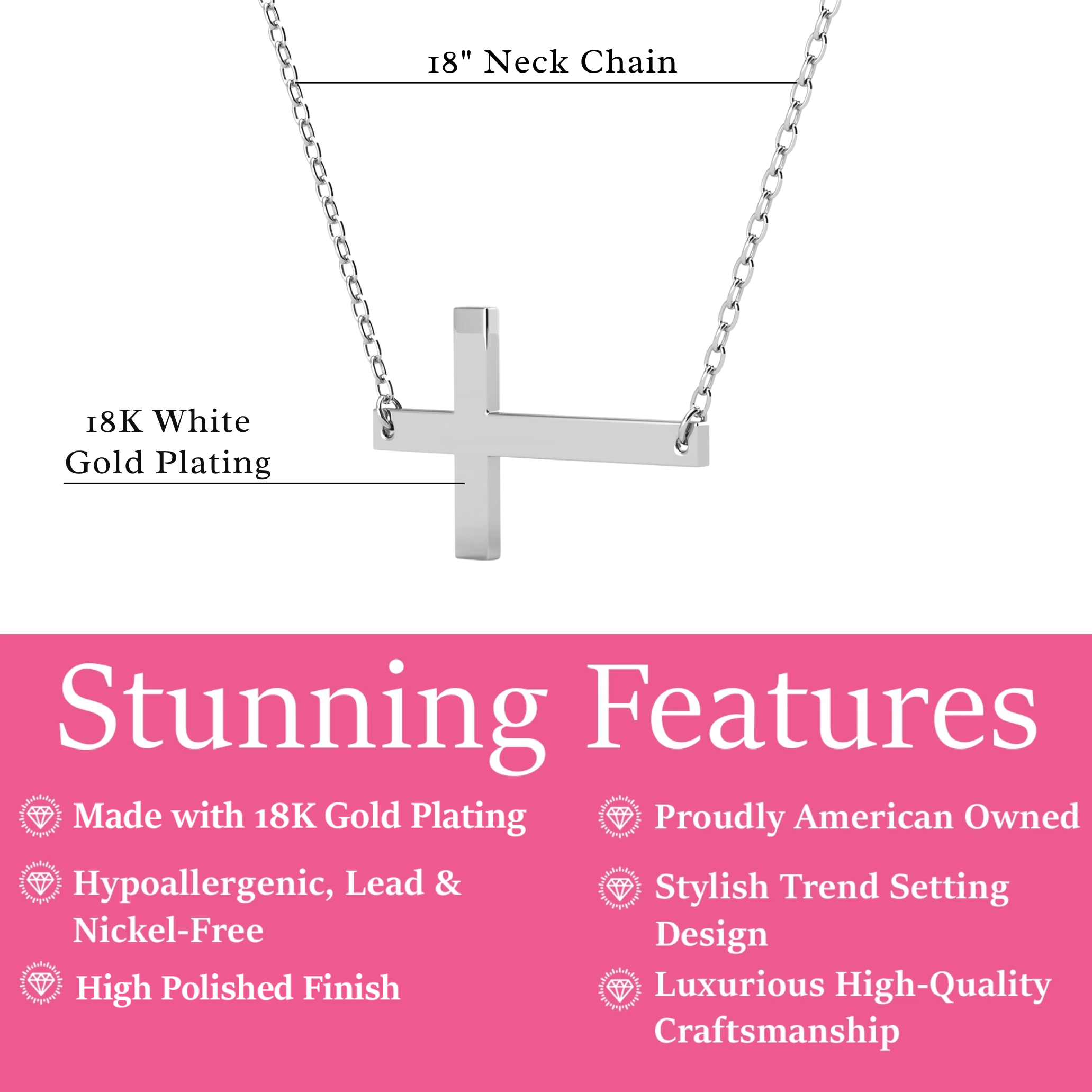 Nancy 18k White Gold Plated Cross Necklace & Blessed by Faith Pink Envelope Card