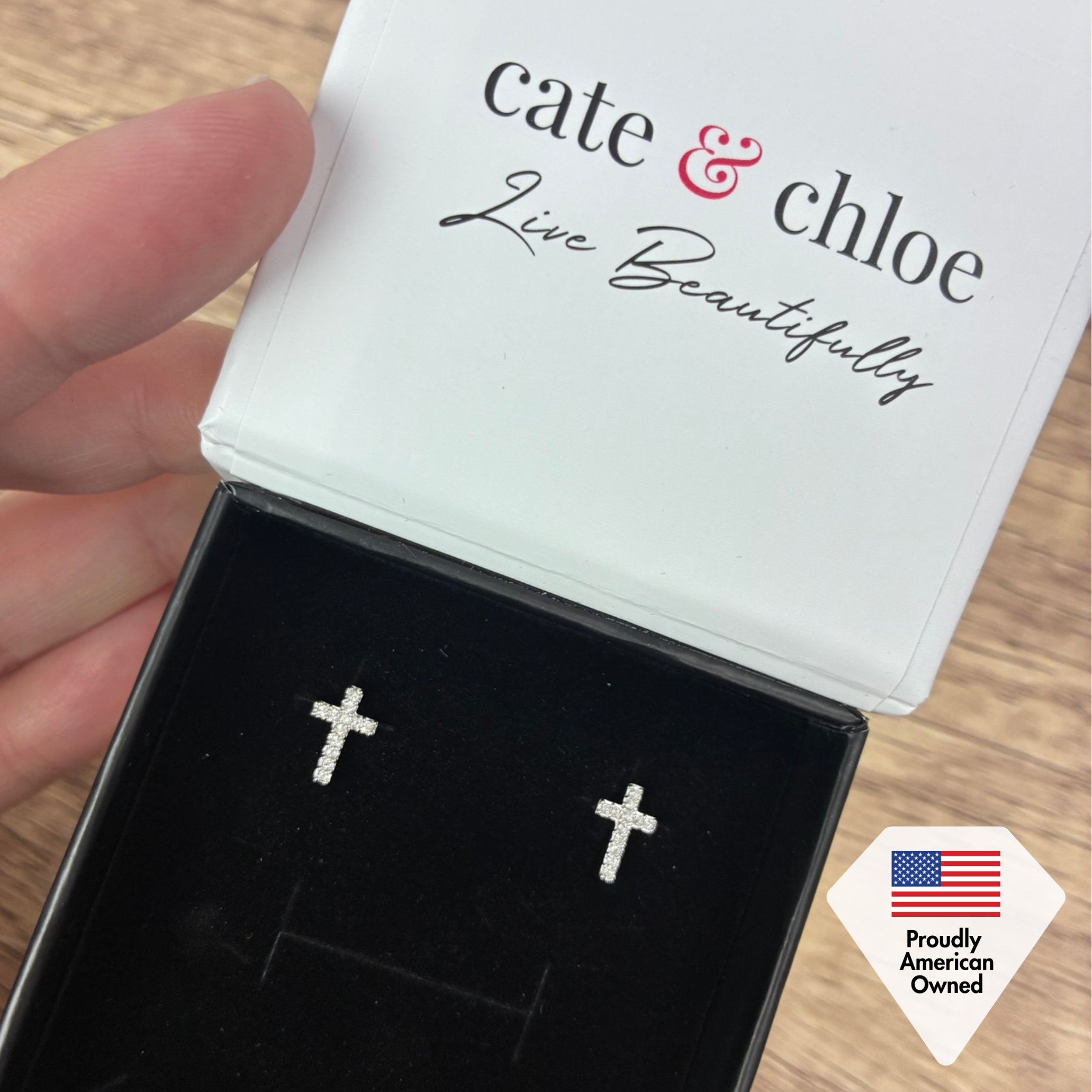 Nayeli 18k White Gold Plated Silver Cross Stud Earrings with Swarovski Crystals – Fab Fav Sale