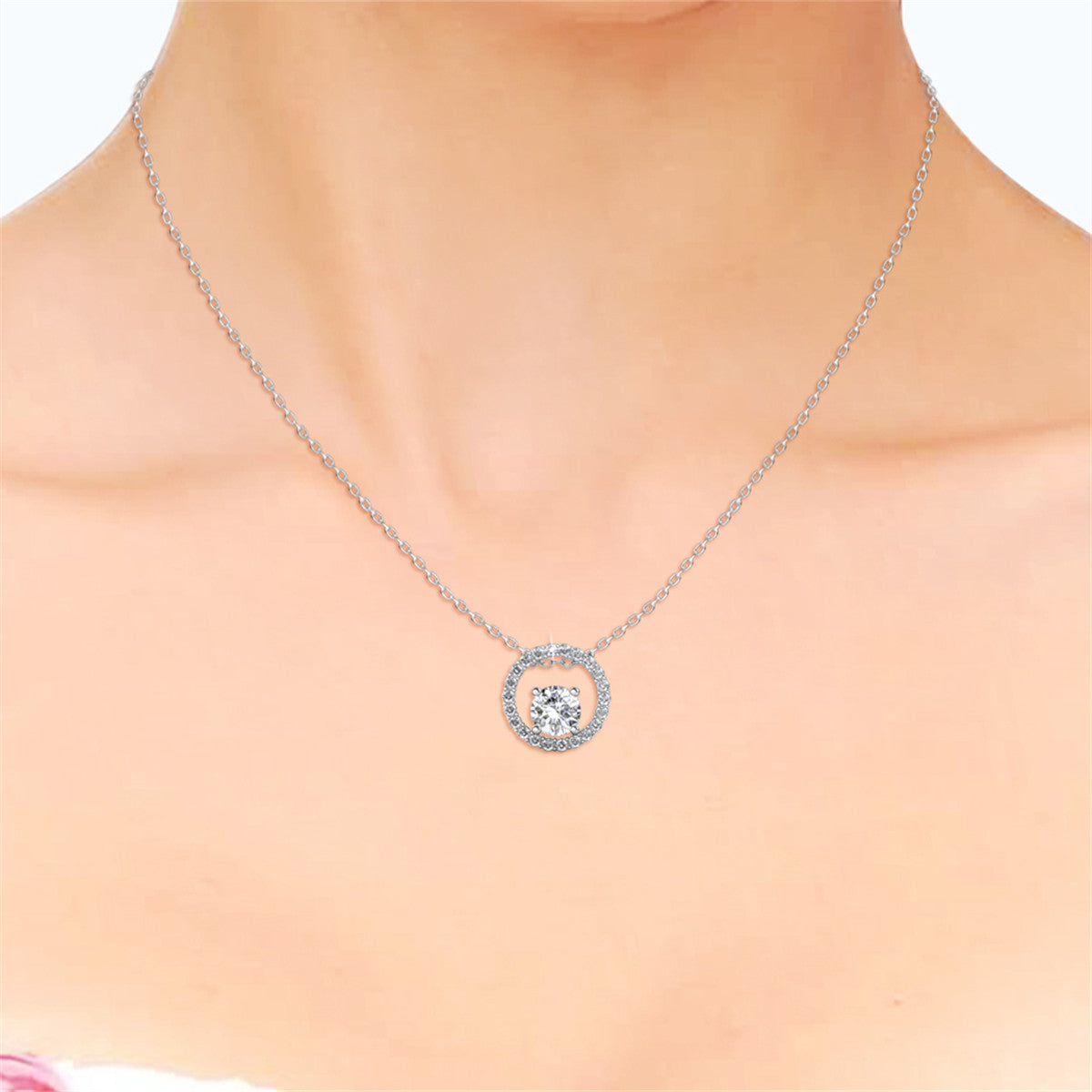 Reign 18k White Gold Plated Halo Crystal Necklace