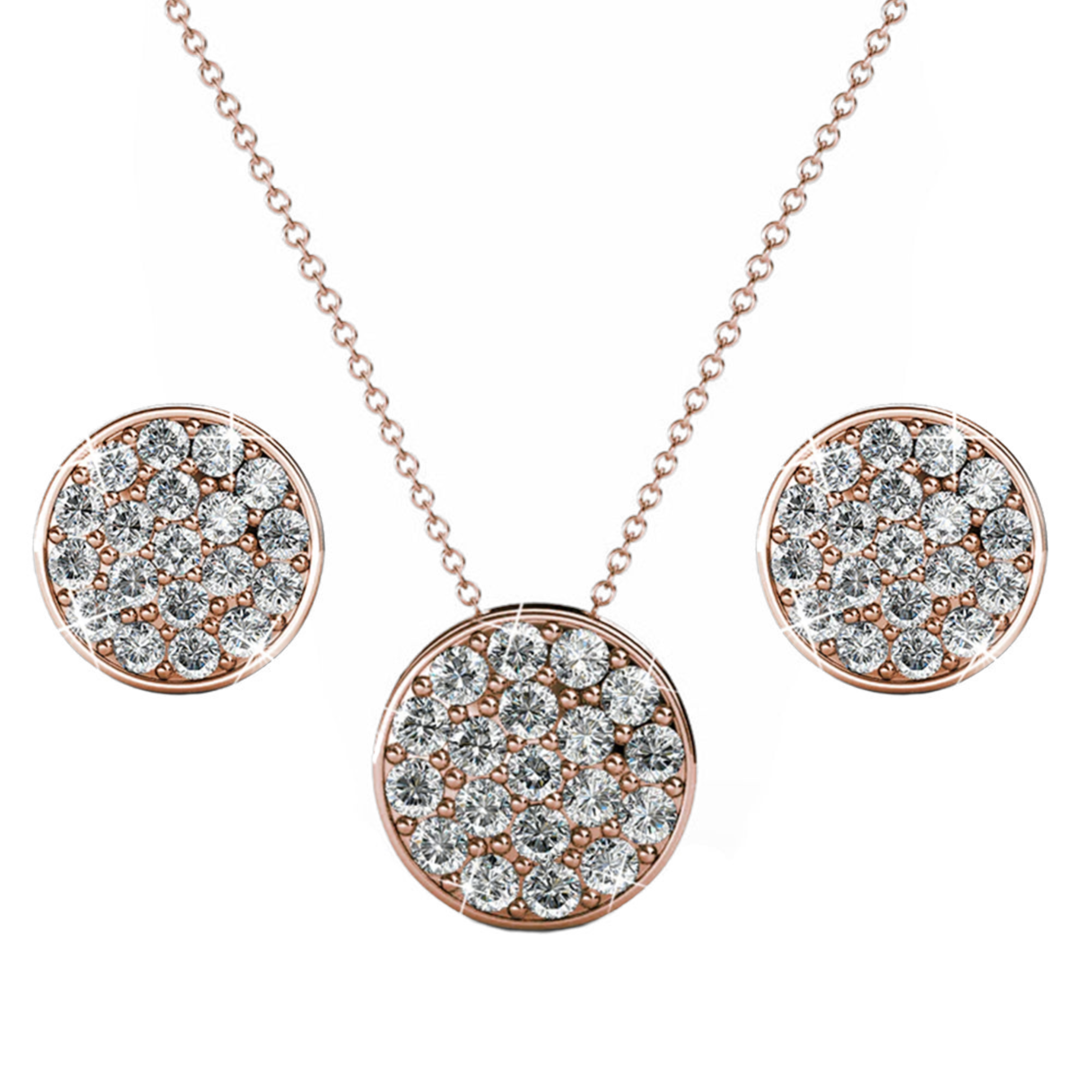 Nelly 18k White Gold Pave Stud Necklace and Earrings Jewelry Set with Swarovski Crystals