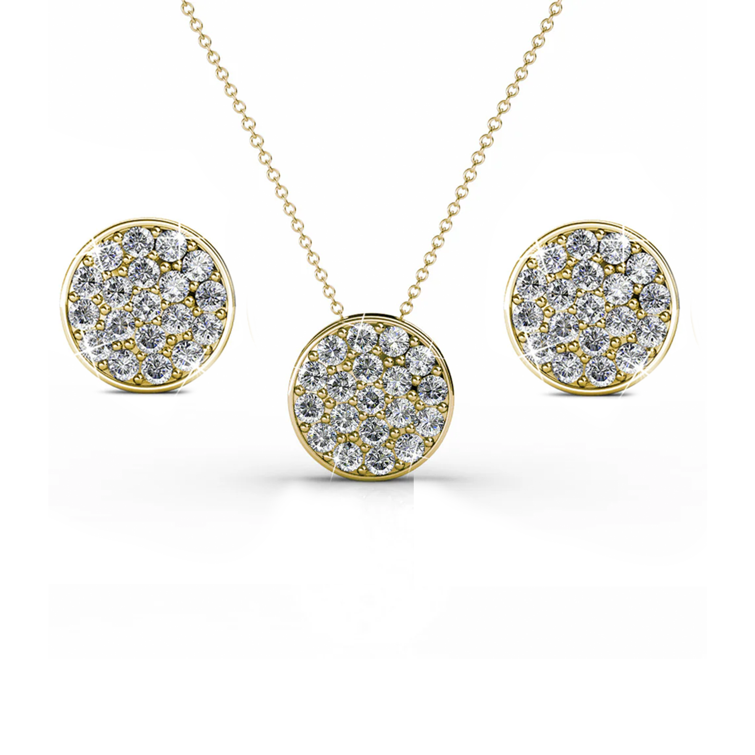 Nelly 18k White Gold Pave Stud Necklace and Earrings Jewelry Set with Swarovski Crystals