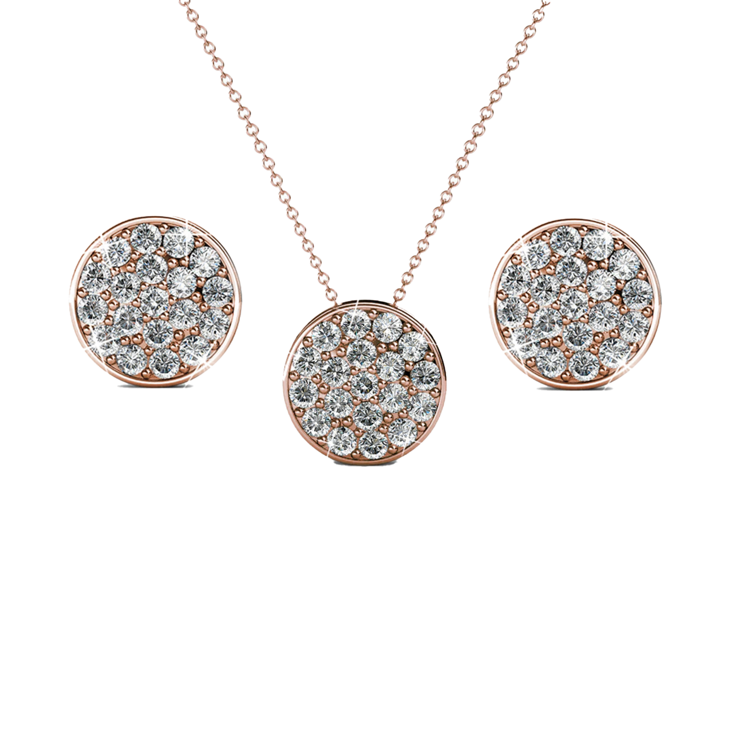 Nelly 18k White Gold Swarovski Crystal Pave Stud Necklace and Earrings Jewelry Set