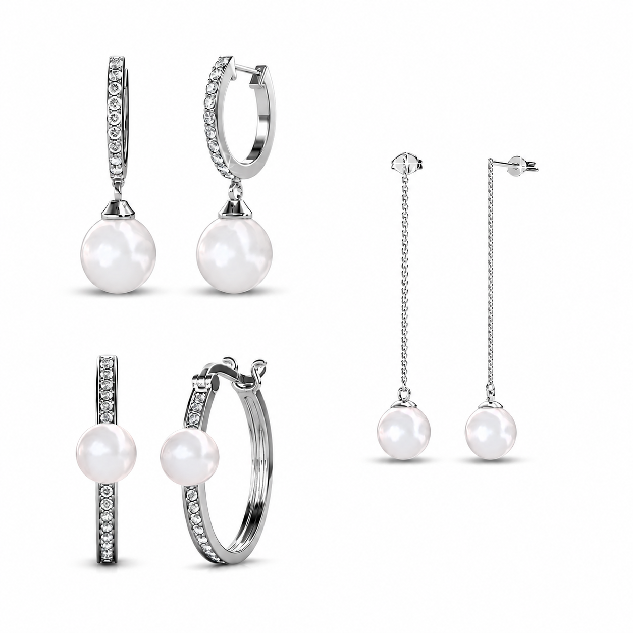 Nyla, Daphne, Aspen 18k White Gold Plated Earrings for Women (3 Pair Set)