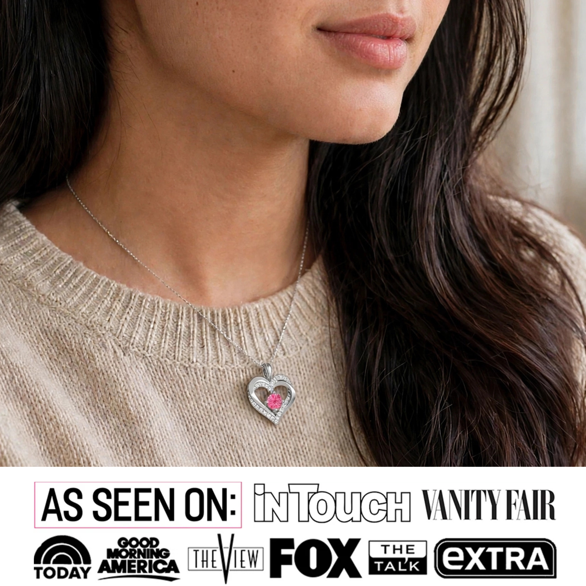 Forever Birthstone 18k White Gold Plated Double Heart Necklace with Swarovski Crystals