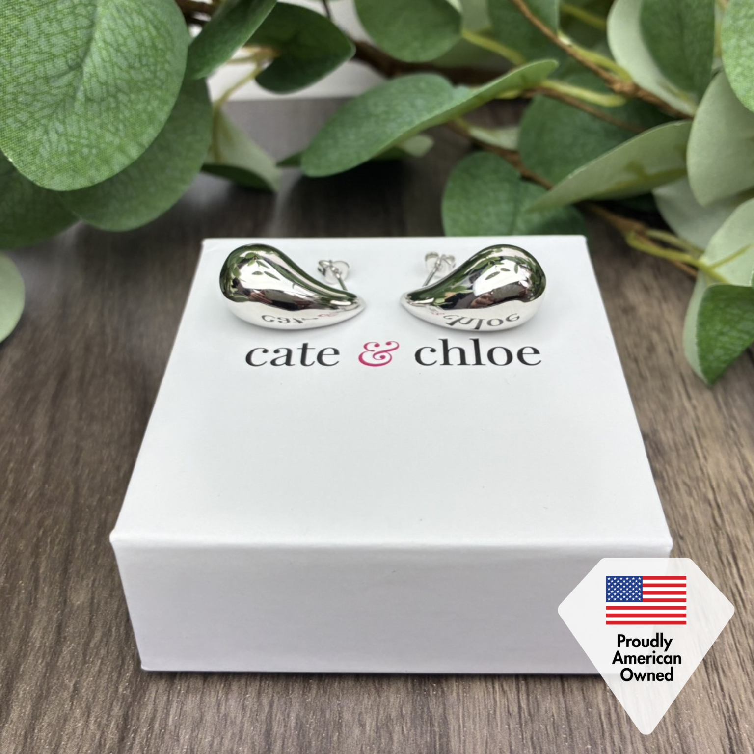 Olive 18k White Gold Plated Teardrop Stud Earrings