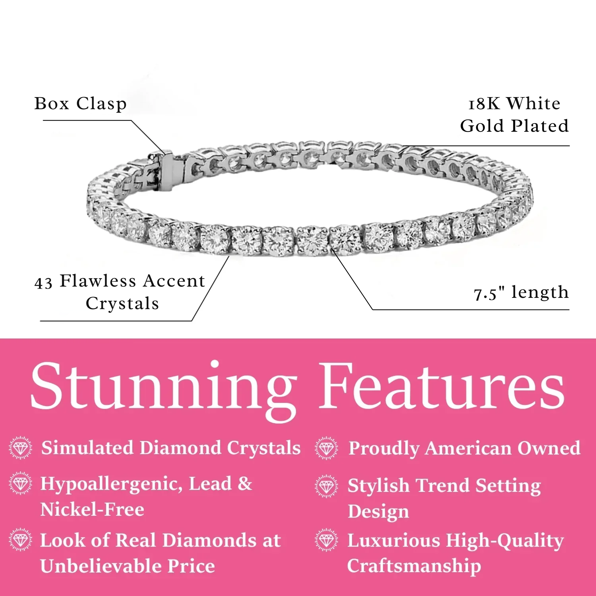 Olivia 18k White Gold Plated Tennis Bracelet & Kindness and Light Pink Paint Card