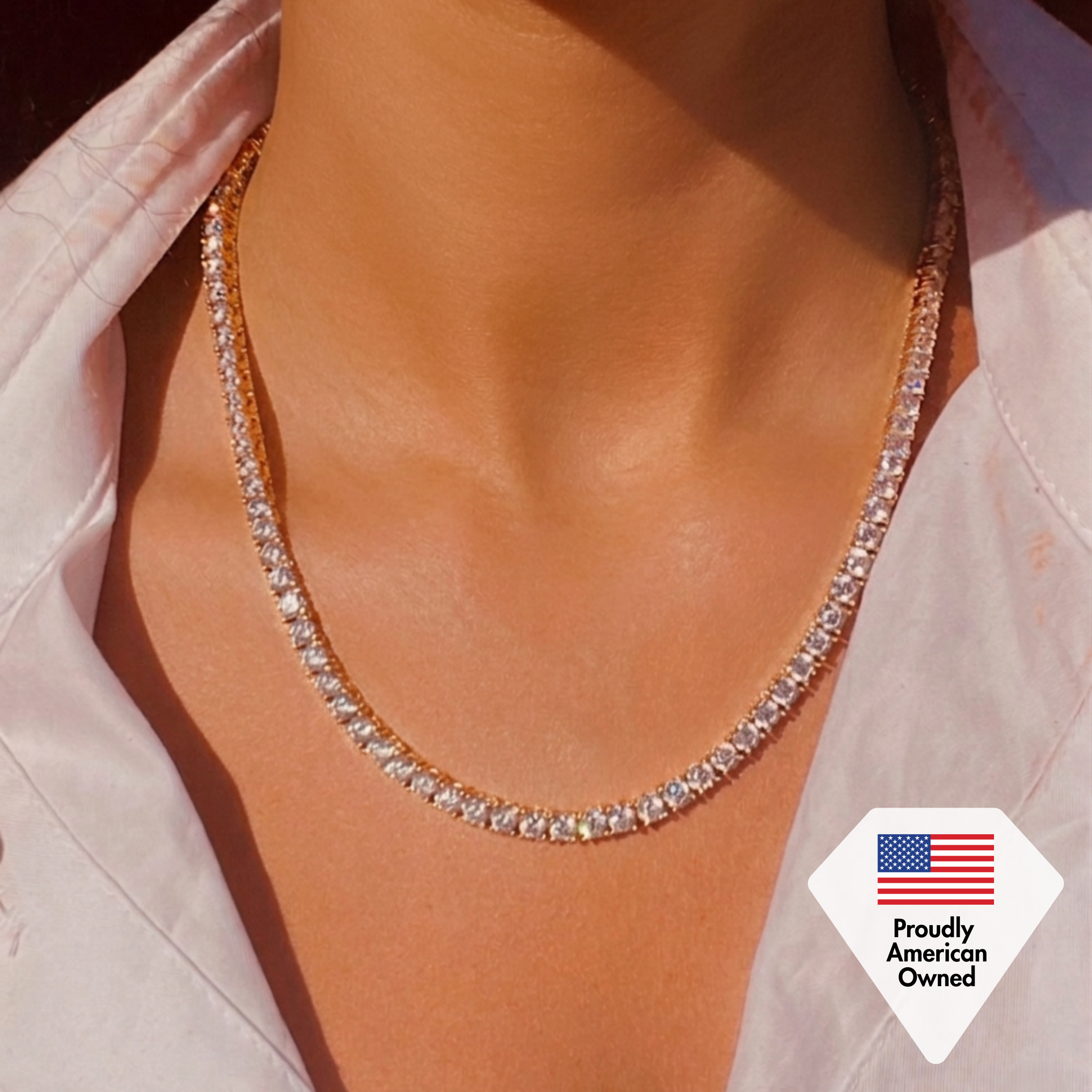 Olivia 18k White Gold Plated Tennis Necklace with Simulated Diamond Crystals