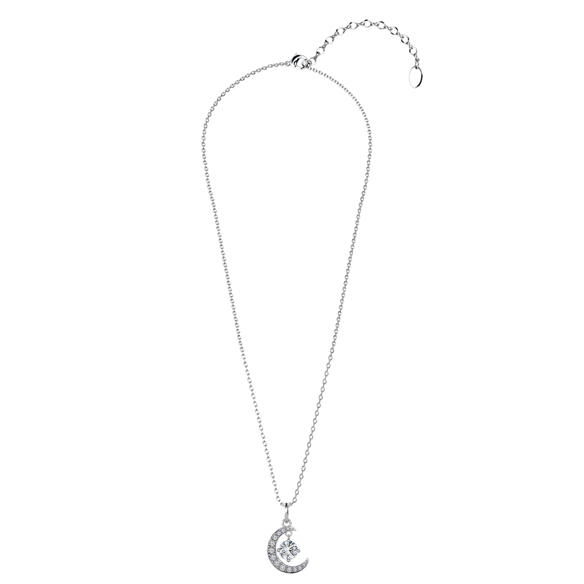 Luna Birthstone Necklace 18k White Gold Plated Crescent Pendant Necklace with Round Cut Swarovski Crystals