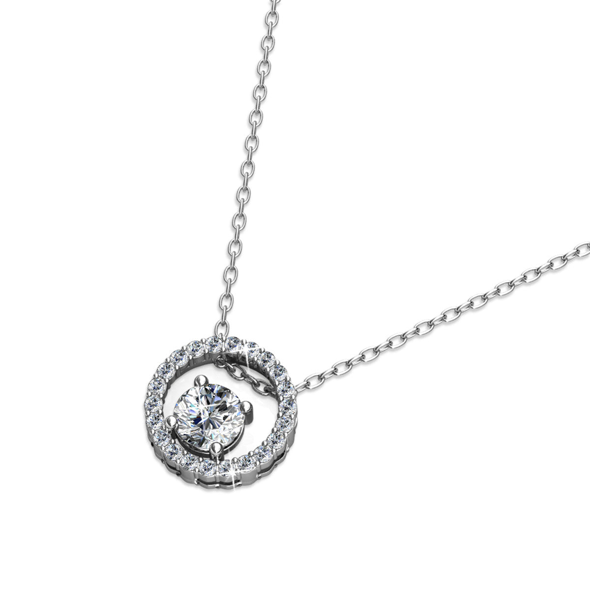 Reign 18k White Gold Plated Halo Necklace with Swarovski Crystals