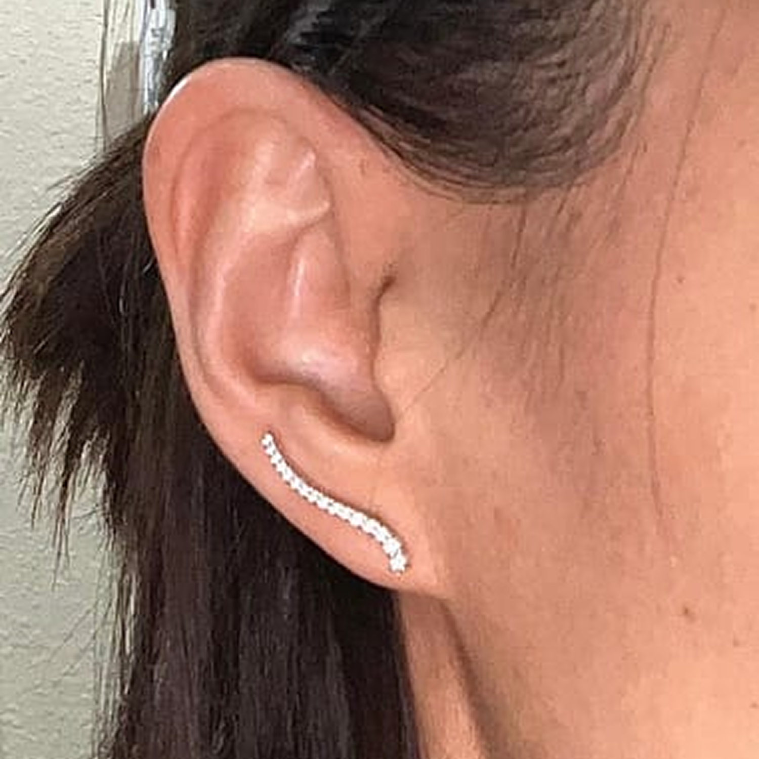 Isabella 18k White Gold Plated Sterling Silver Ear Climber Earrings with Simulated Diamond Crystals