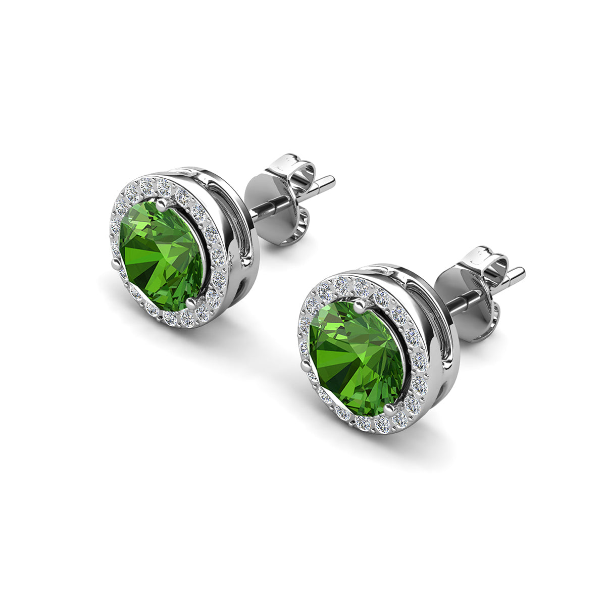 Royal 18k White Gold Plated August Birthstone Halo Earrings with Round Cut Peridot Swarovski Crystals