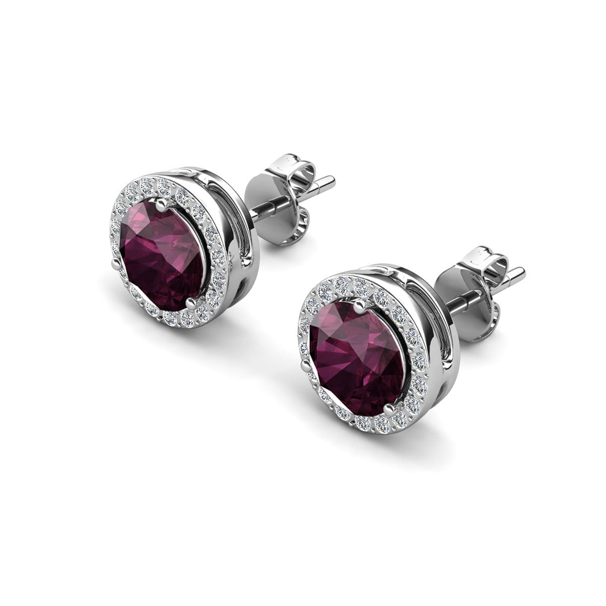 Royal 18k White Gold Plated February Birthstone Halo Earrings with Round Cut Amethyst Swarovski Crystals