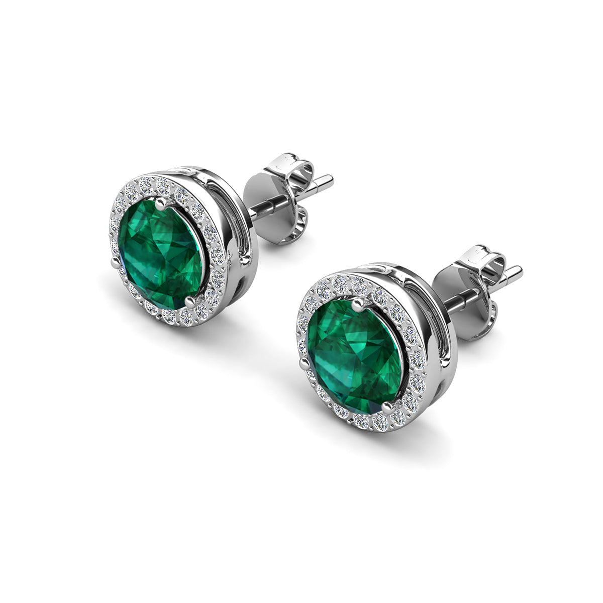 Royal 18k White Gold Plated May Birthstone Halo Earrings with Round Cut Emerald Swarovski Crystals