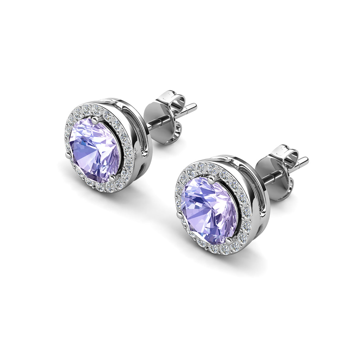 Royal 18k White Gold Plated Birthstone Halo Earrings with Round Cut Swarovski Crystals