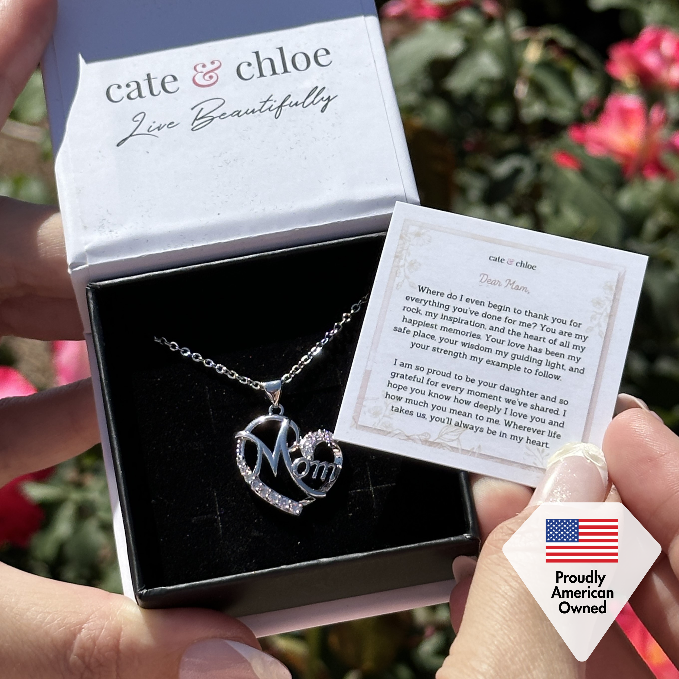 Mom 18k White Gold Plated Necklaces with Swarovski Crystals and Message Card