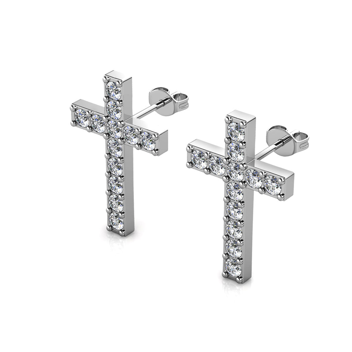 Nayeli 18k White Gold Plated Silver Cross Stud Earrings with Swarovski Crystals