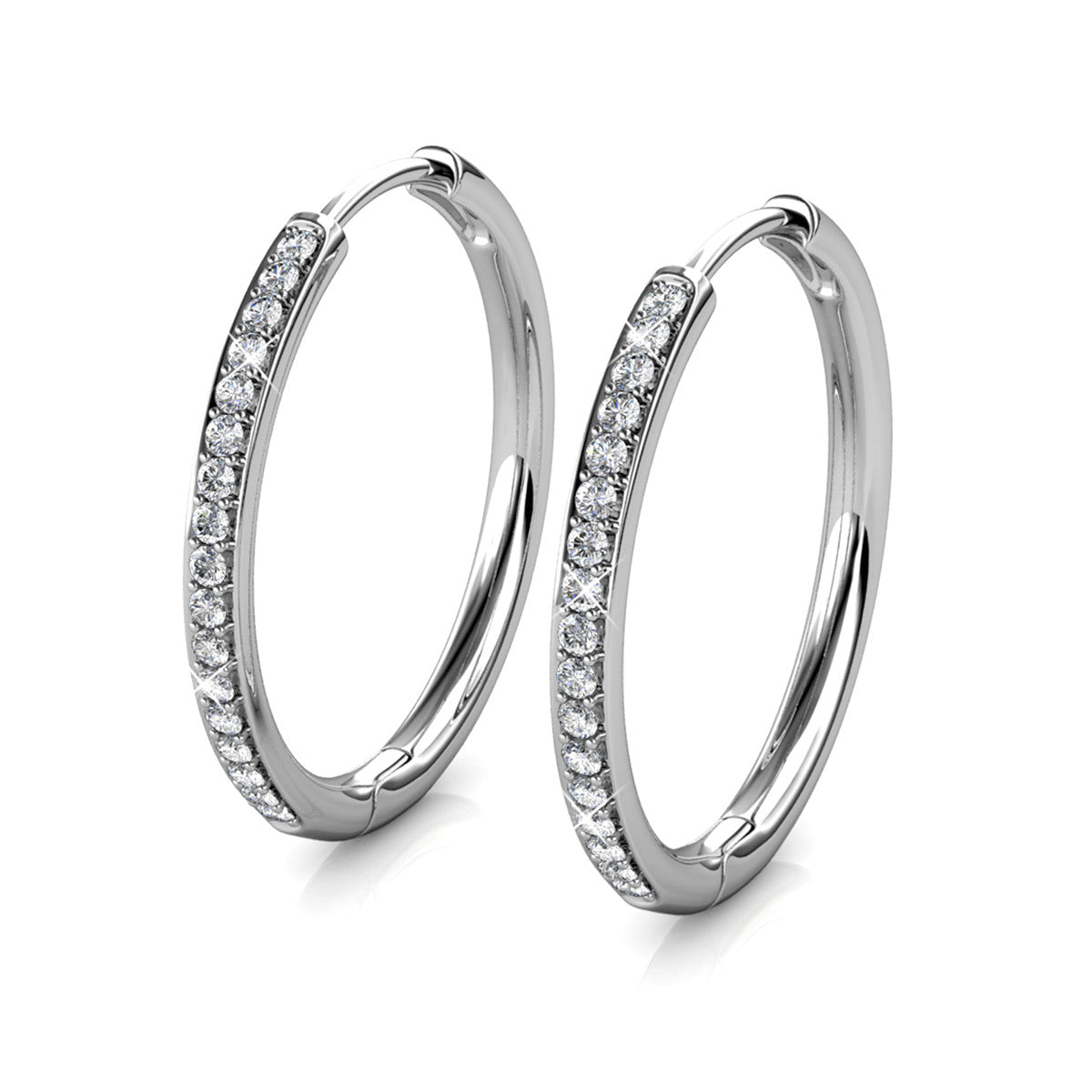 Leslie 18k White Gold Plated Hoop Earrings for Women with Swarovski Crystals