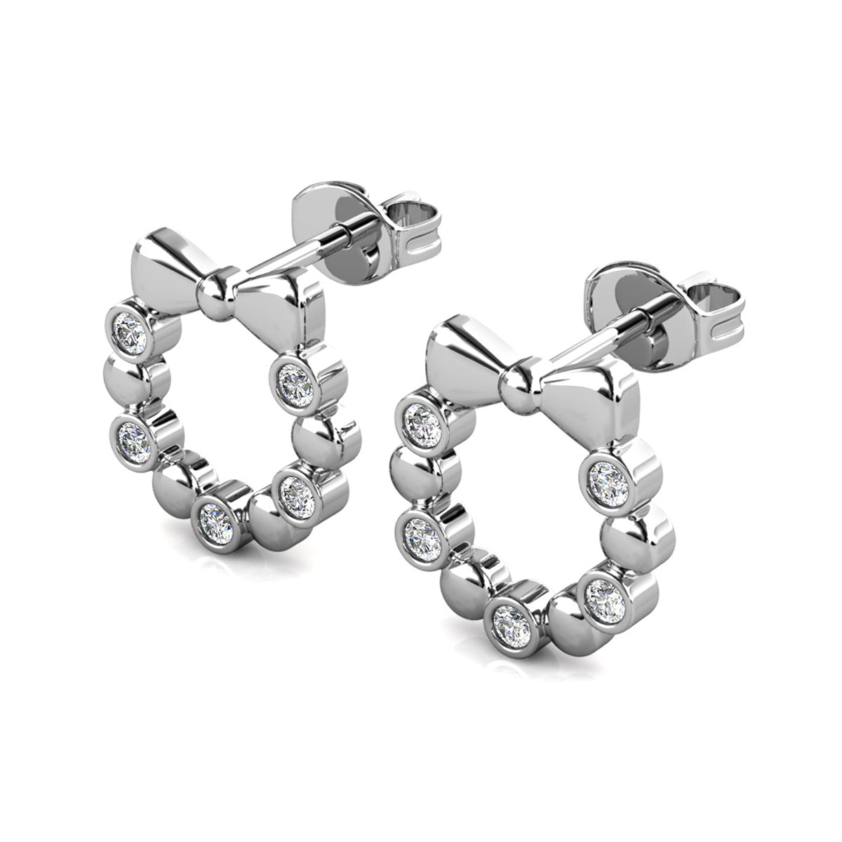 Edith 18k White Gold Plated Silver Ribbon Stud Earrings with Swarovski Crystals