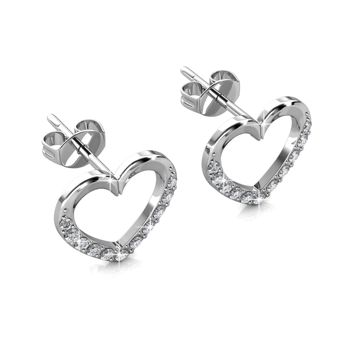 Chelsea 18k White Gold Plated Silver Heart Stud Earrings with Swarovski Crystals