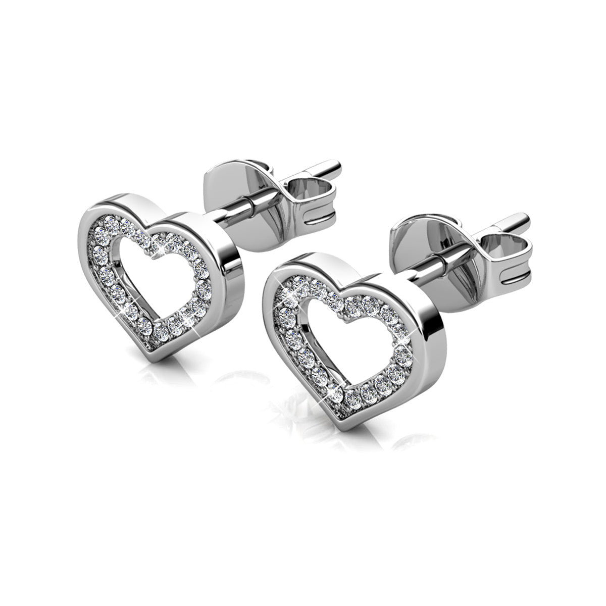 Dominique 18k White Gold Plated Silver Heart Stud Earrings with Swarovski Crystals