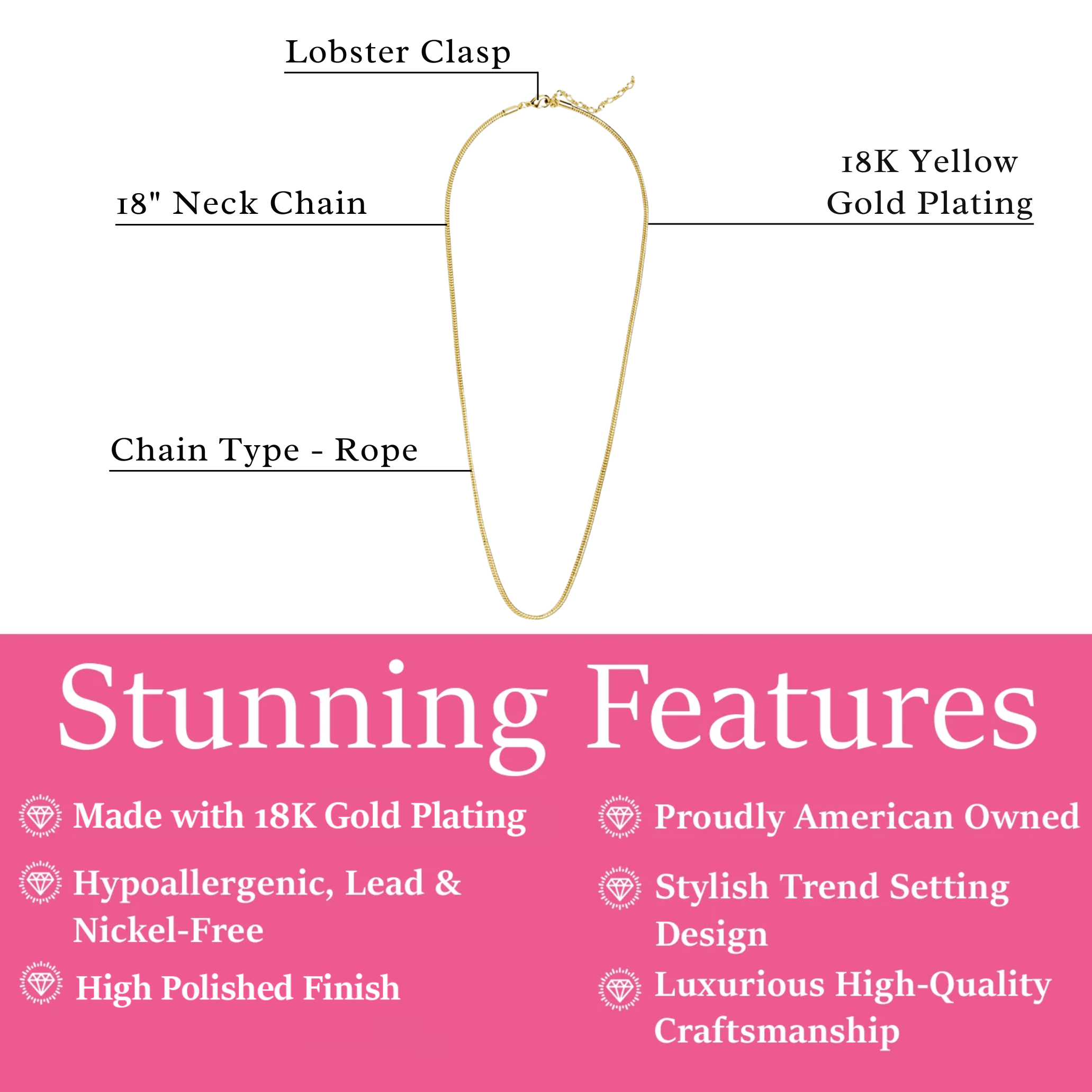 Peyton 18k White Gold Plated Stacking Necklace Chain