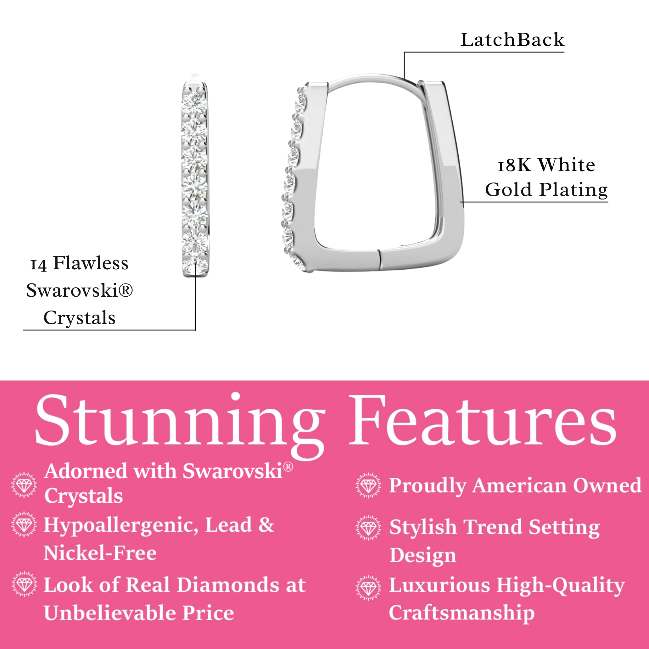 Phoebe 18k White Gold Plated 14mm Hoop Earrings with Swarovski Crystals