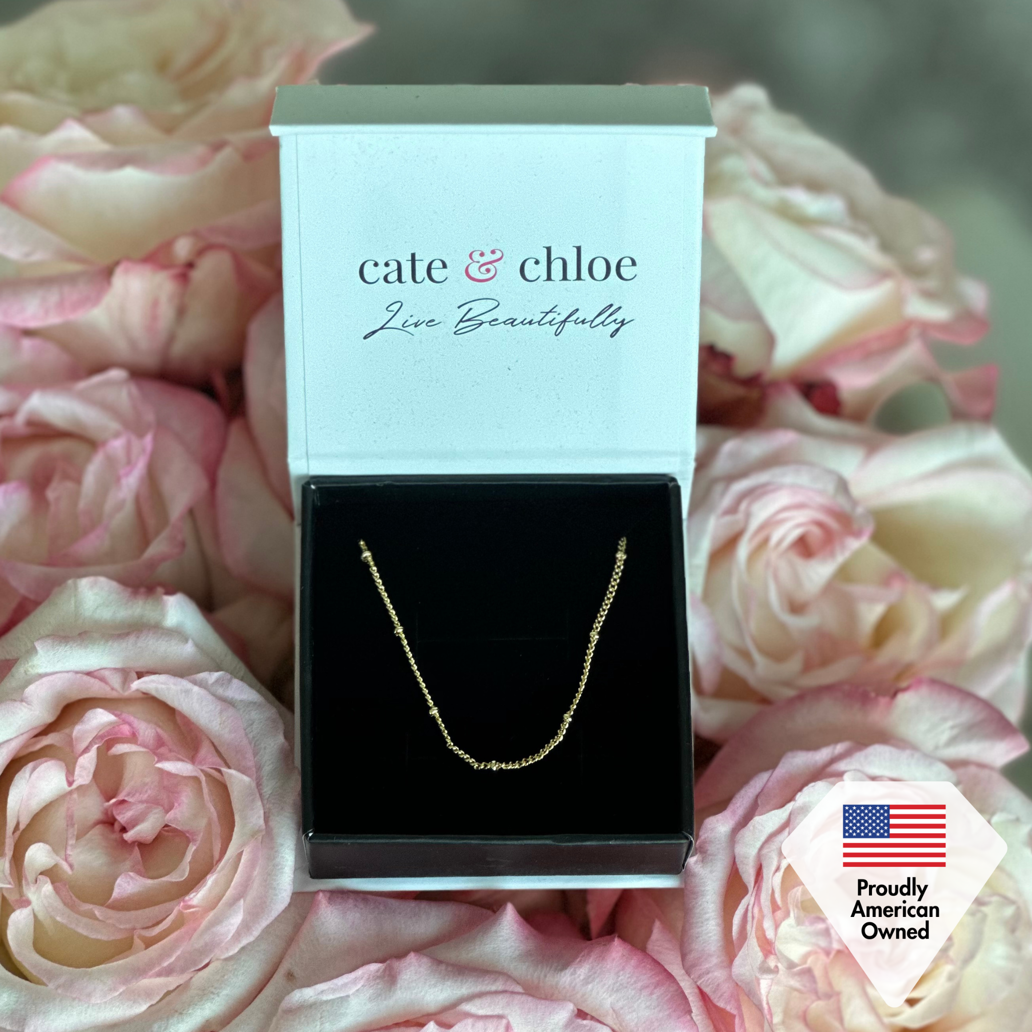 Pria 18k White Gold Plated Bead Station Chain Necklace