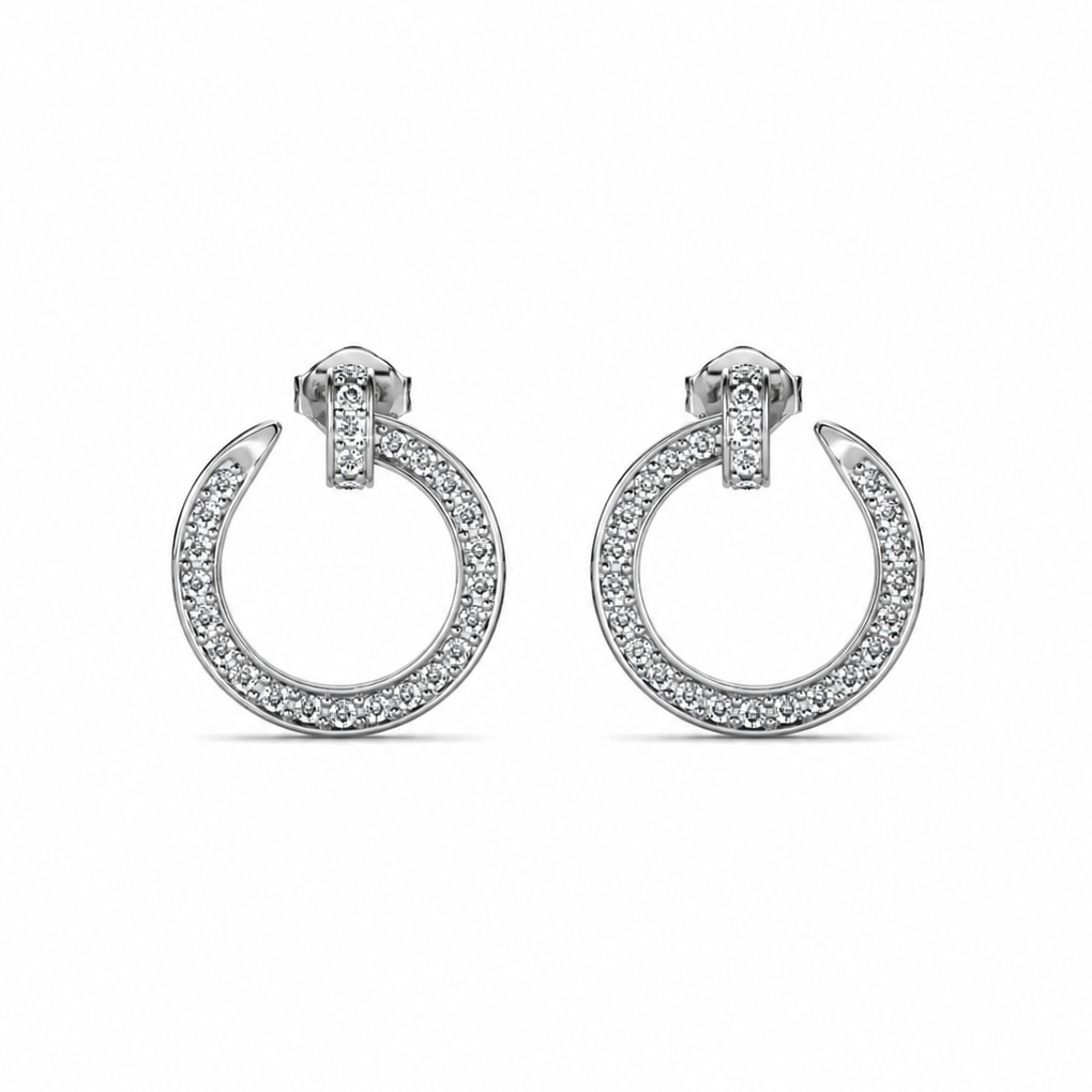 Raven 18k White Gold Plated Circle Drop Stud Earrings with Swarovski Crystals