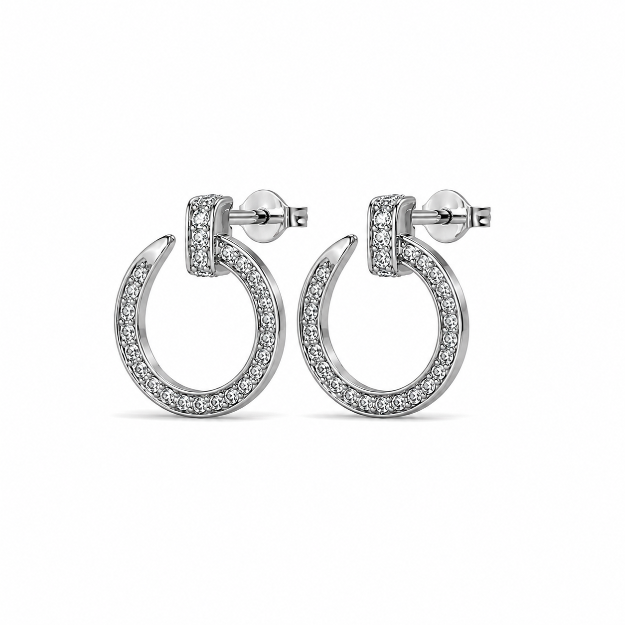 Raven 18k White Gold Plated Circle Drop Stud Earrings with Swarovski Crystals