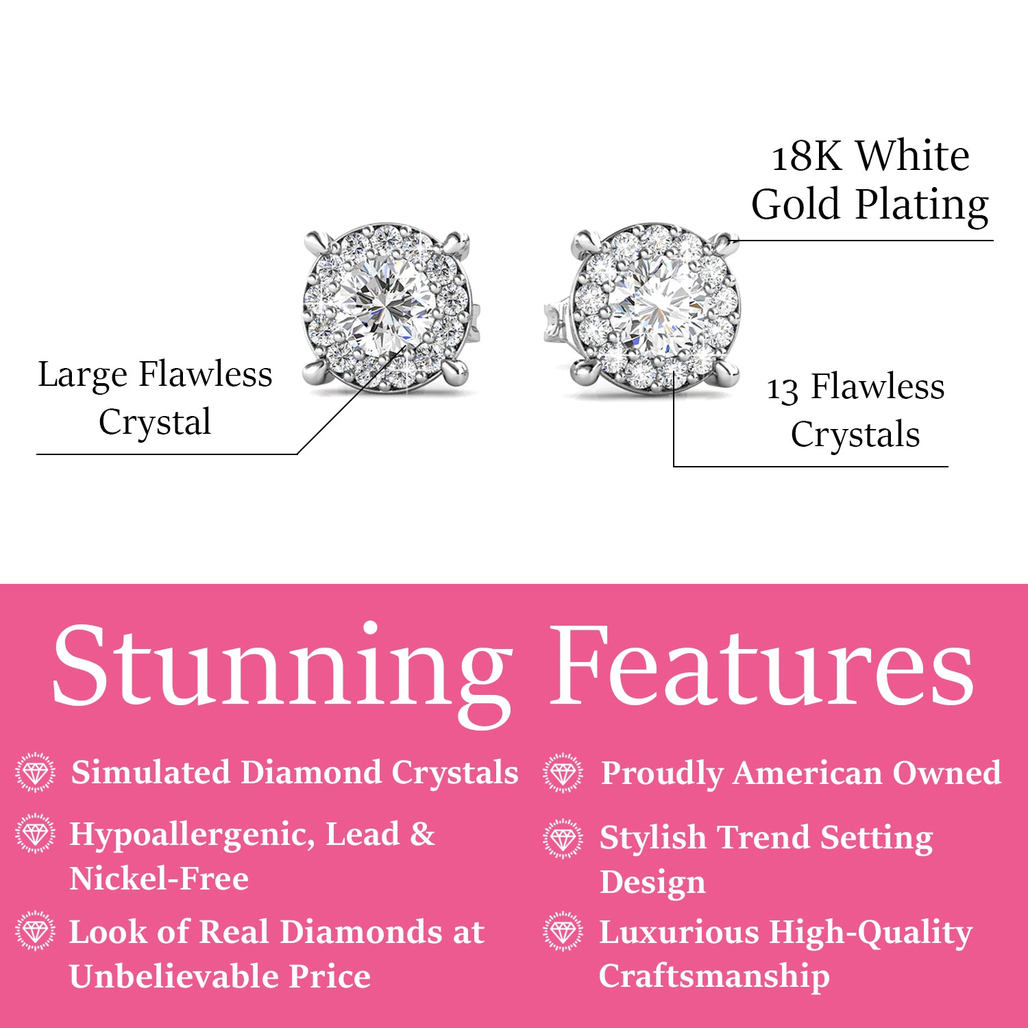 Raylee 18k White Gold Plated Necklace and Earrings Jewelry Set with Round Cut Solitaire Swarovski Crystal
