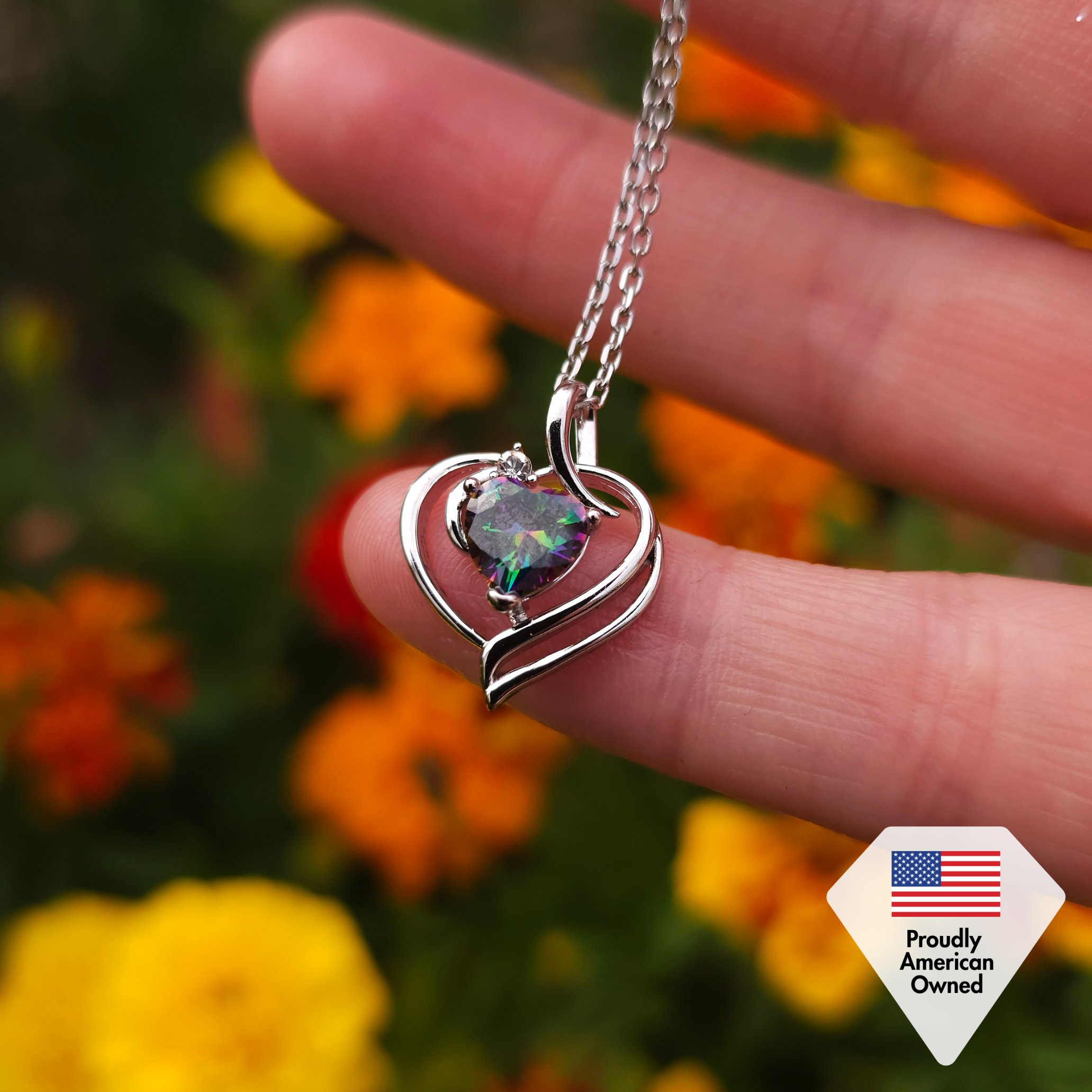 Regina 18k White Gold Plated Blue Heart Necklace with Swarovski Crystals